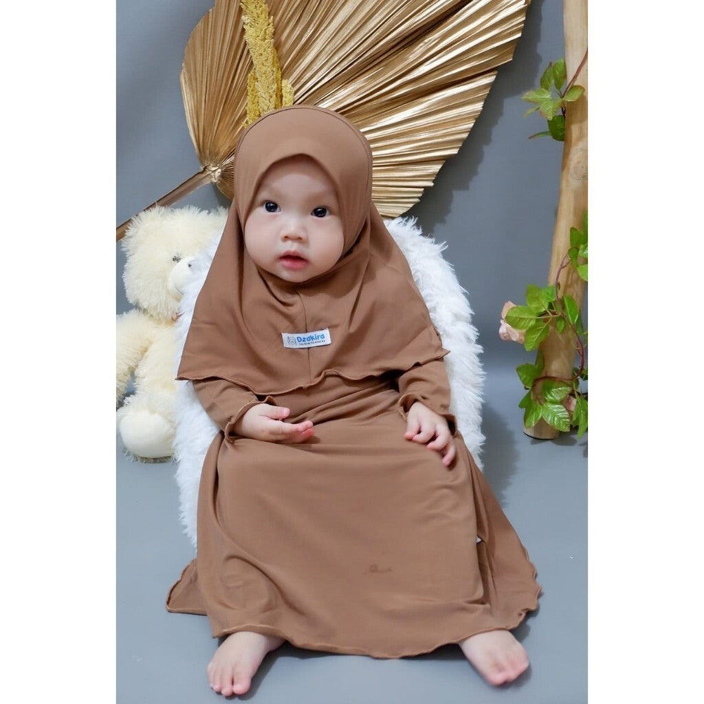 Muslim Baby Hijab and Dress KIA Series New Born to 3 Years Old BROWN Colour
