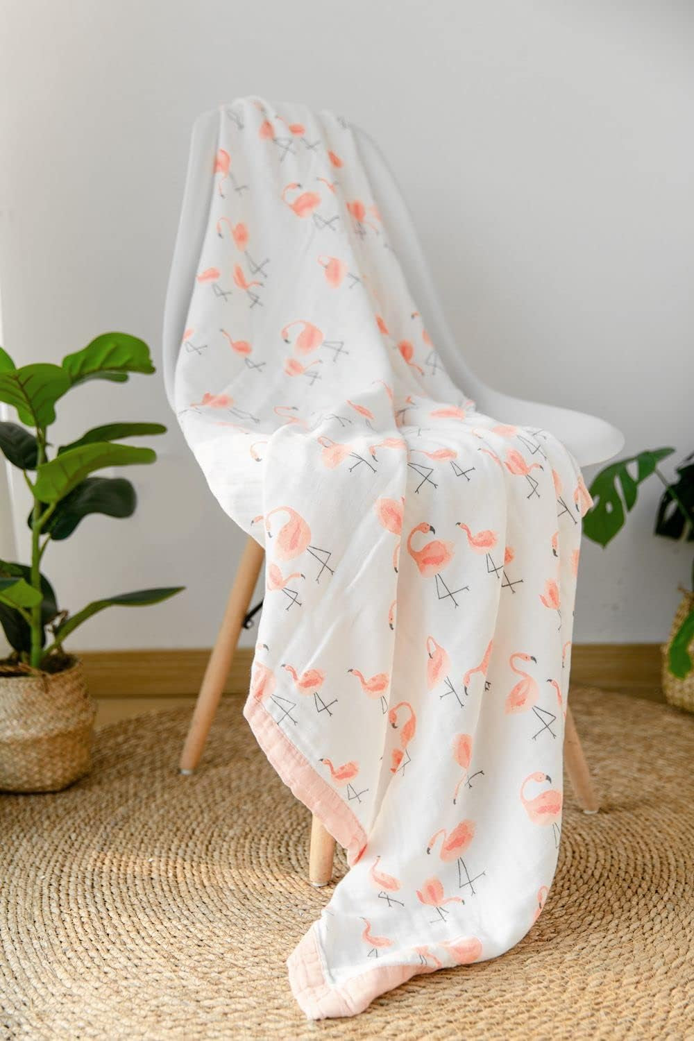 Flamingo Baby Blanket - Silky Soft and Breathable Muslin Blankets Baby Girl Quilts- Large 47" X 47" - 2 Layers Toddler Bed Blanket (Flamingo)
