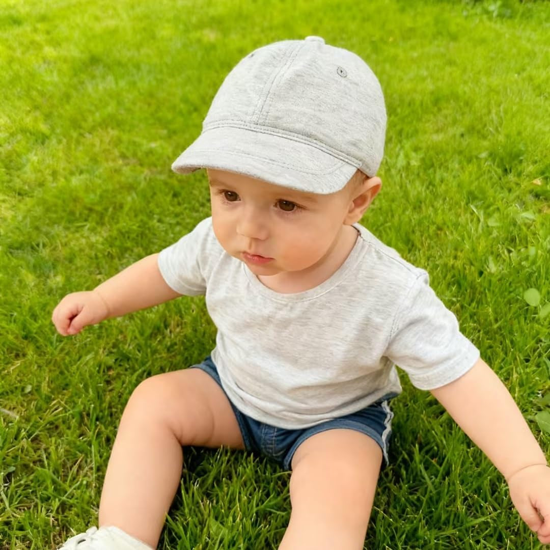 Baby Baseball Cap Infant Sun Hat, Cotton Knit with Soft Brim, Adjustable Soft Newborn Toddler Cap