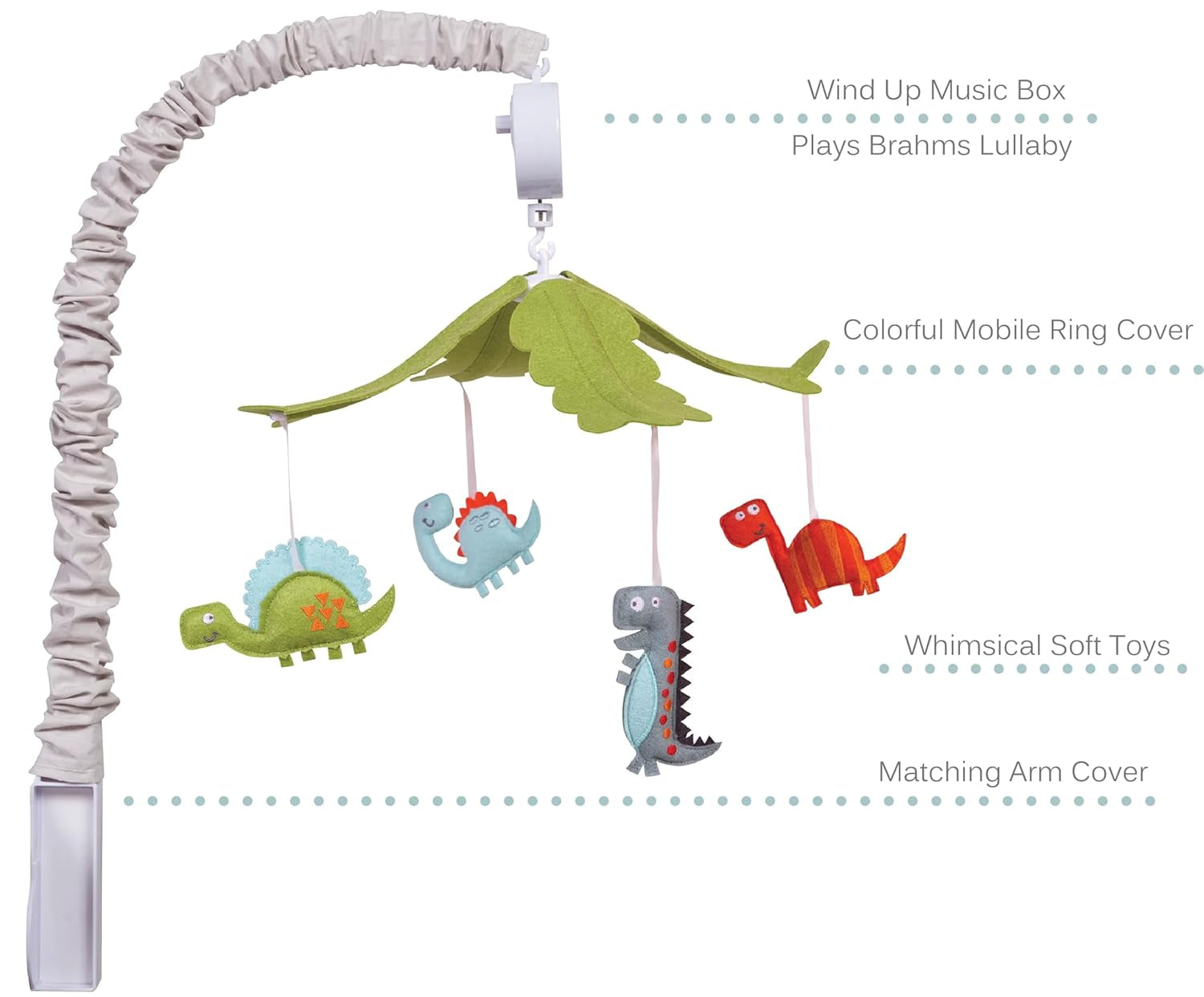 Dinosaur Mobile for Crib - Baby Mobile for Crib - Musical Crib Mobile - Fun Whimsical Musical Mobile for Cribs - Rotating Nursery Mobile for Crib - Baby Crib Mobile for Boys and Girls