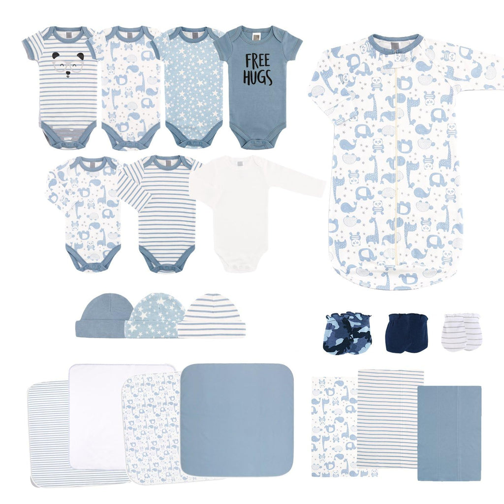 Baby Layette Gift Set for Baby Boys - 23 Piece New Born Boy Gift Set, Clothes & Newborn Essentials Must Haves - Boy Clothes 0-3 Months - Soft Blue