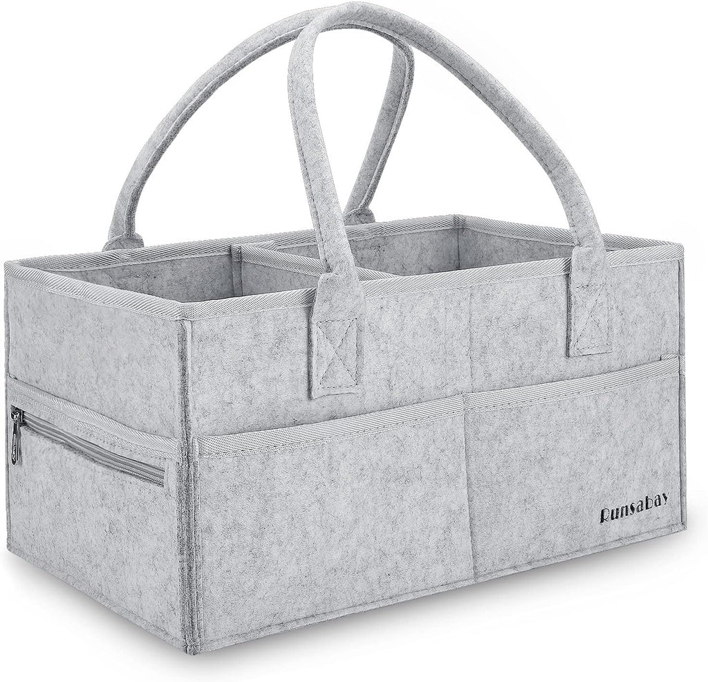 . Nursery Basket-Baby Diaper Caddy Organizer for Changing Table-Portable Holder Tote Bag-Car Organizer with Removable Divider-Best Shower Gift Basket for Newborns Registry- Grey & Large Size