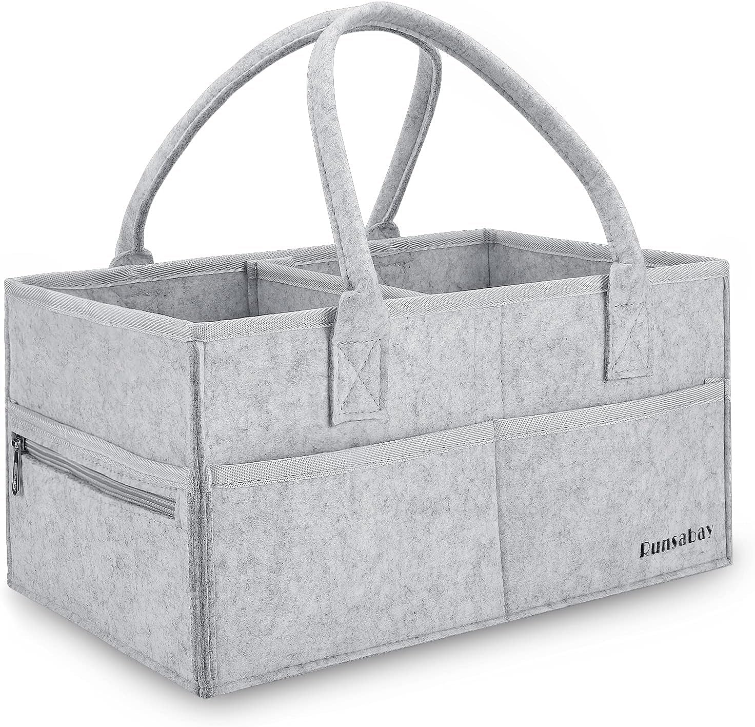 . Nursery Basket-Baby Diaper Caddy Organizer for Changing Table-Portable Holder Tote Bag-Car Organizer with Removable Divider-Best Shower Gift Basket for Newborns Registry- Grey & Large Size