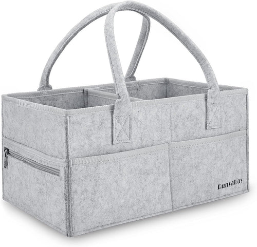 . Nursery Basket-Baby Diaper Caddy Organizer for Changing Table-Portable Holder Tote Bag-Car Organizer with Removable Divider-Best Shower Gift Basket for Newborns Registry- Grey & Large Size