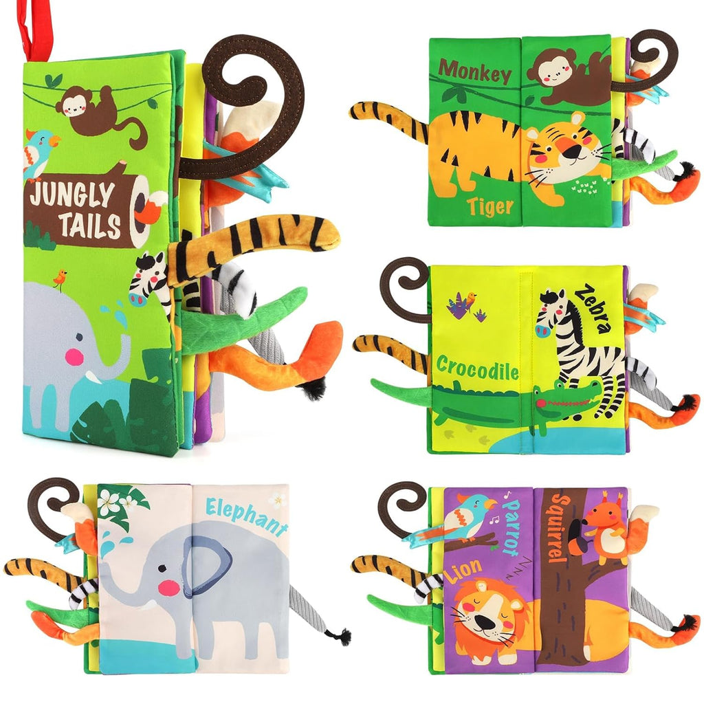 Baby Books Toys, Touch and Feel Crinkle Cloth Book for Infant Baby 0-3-6-12-18 Months, Early Development Interactive Stroller Soft Toys, Newborn Gifts for Boys Girls