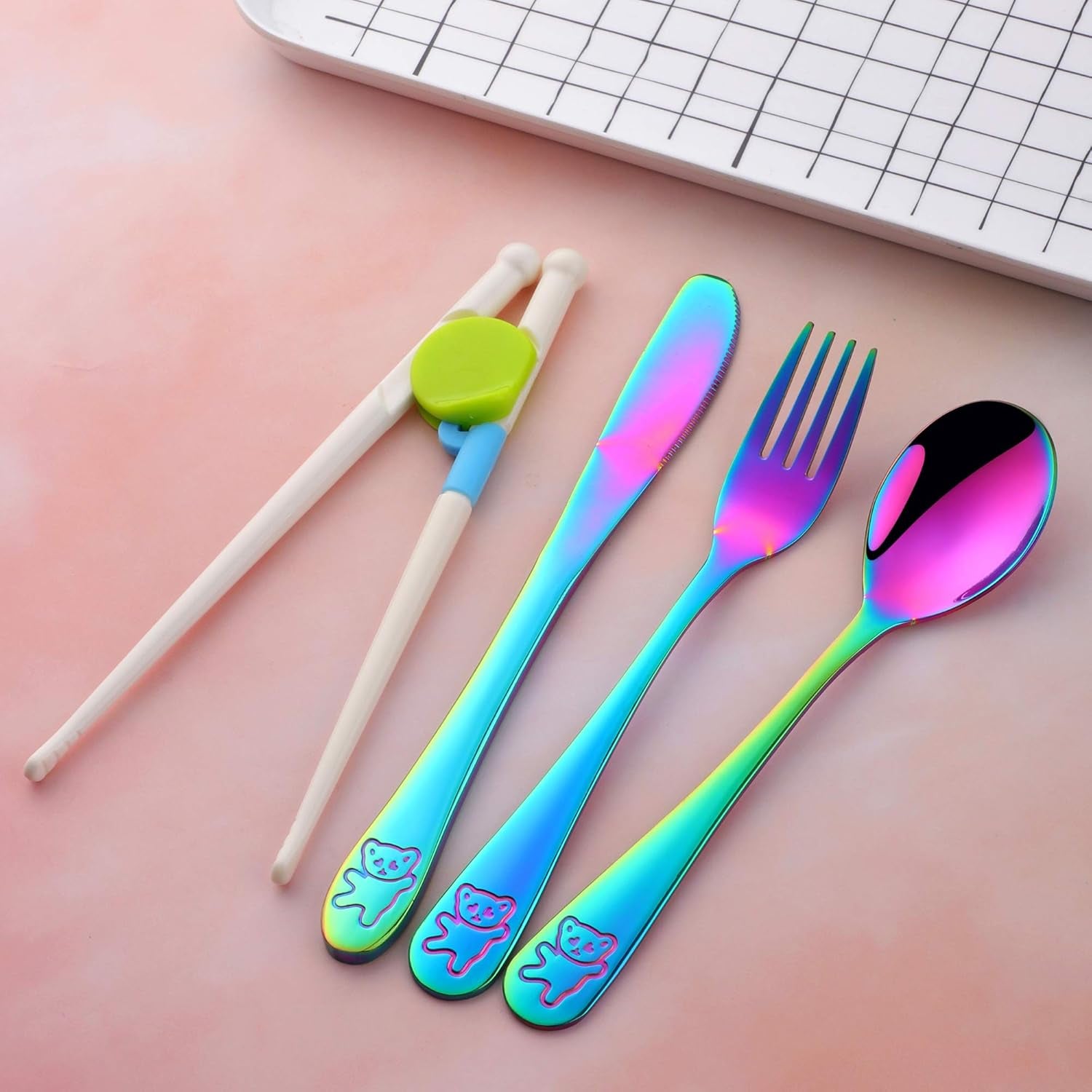 Kids Silverware,  Stainless Steel Children Flatware Set, Toddler Utensils Set of 2, Rainbow