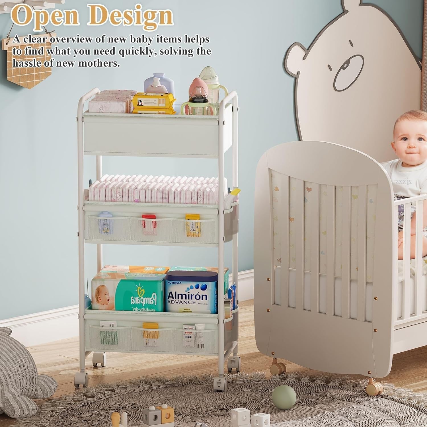 3-Tier Baby Diaper Caddy Cart Organizer,Mobi