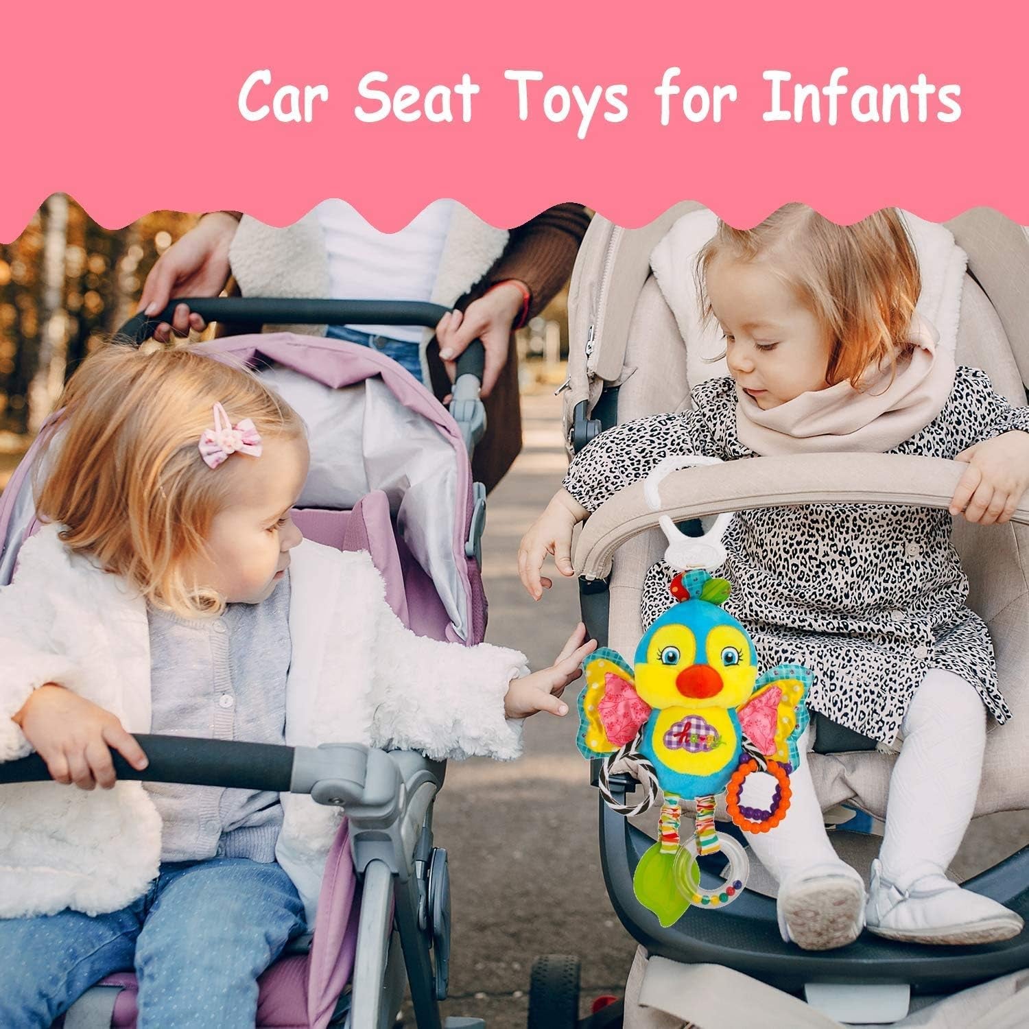 Car Seat Toys, Baby Toys 3-6 Months, Hanging Baby Toys, Stroller Toys Baby Rattles 0-12 Months for Baby Stroller Colorful Animal Bell Rattle for Infants Sensory Toys Baby Musical Toys Soft Kids Crib