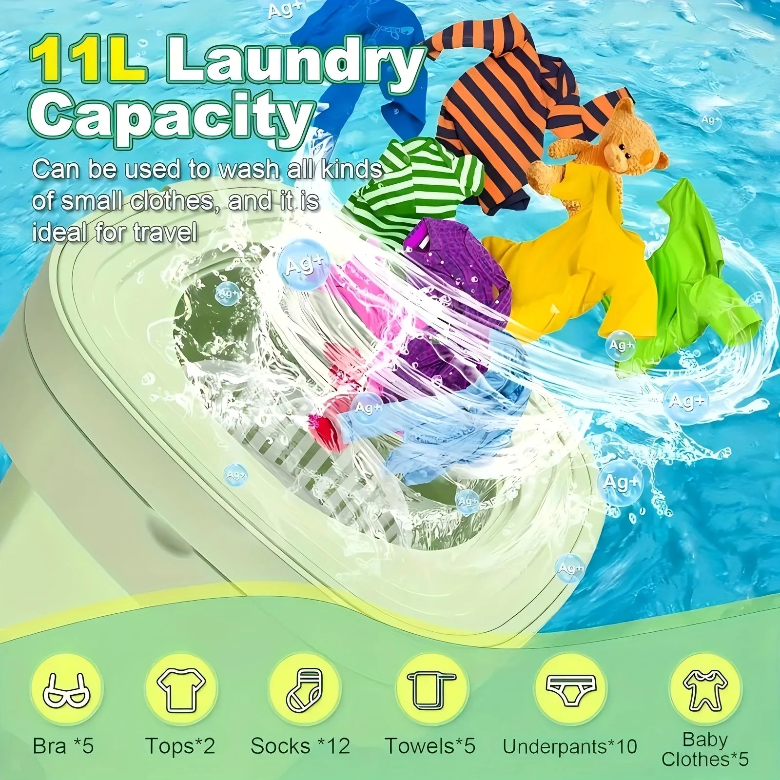 Portable Washing Machine, Portable Washer, 8L, Mini Washing Machine, Foldable.Small Washer for Baby Clothes, Underwear or Small Ltems, Camping&Travel Laundry,Small Size, Space Saving, Maclehose