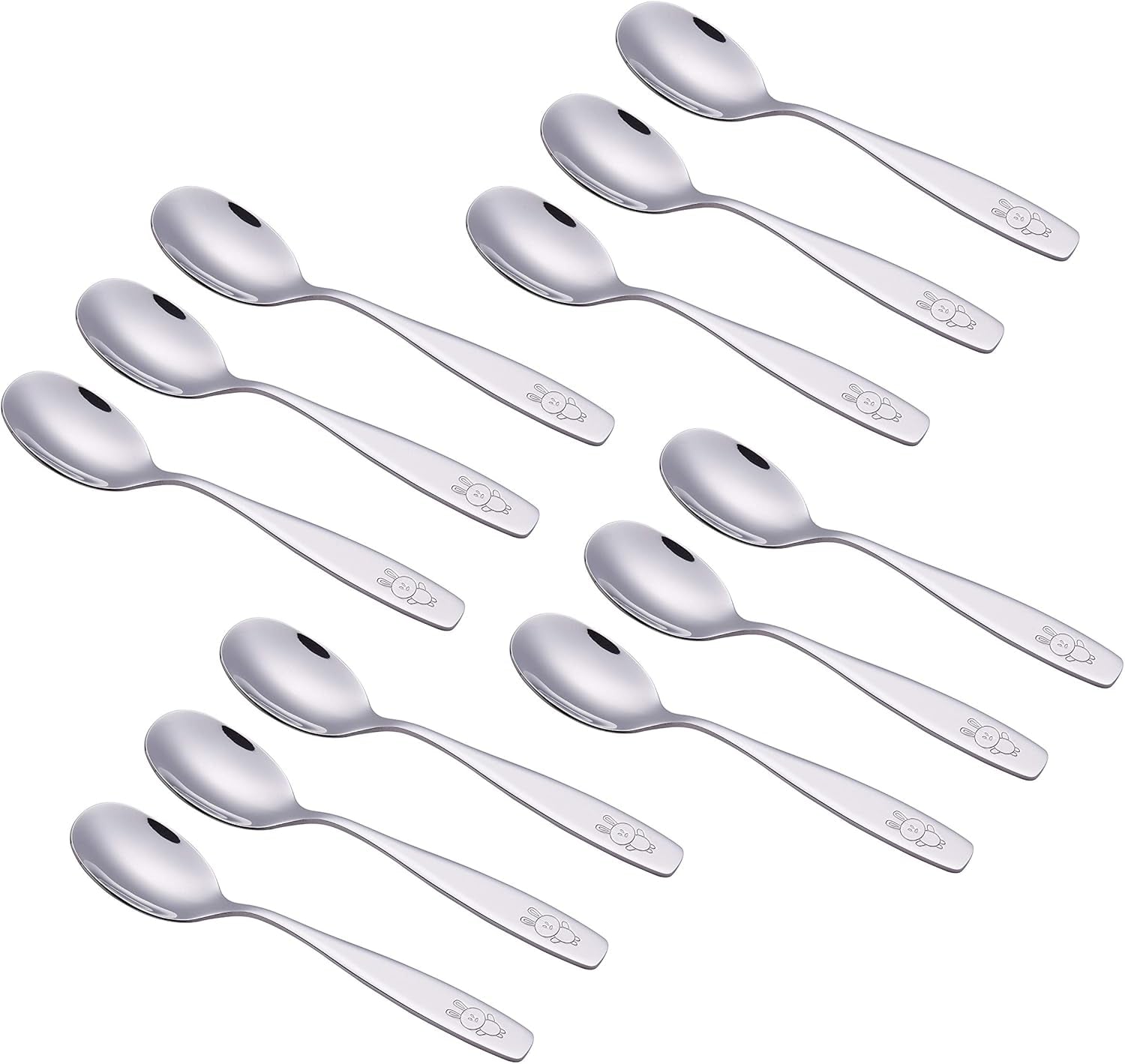 Kids Silverware 12 Pieces Children'S Safe Flatware Set - Children Dinner Spoons, Toddler Utensils, Metal Cutlery Set for Lunchbox (Engraved Dog Bunny) (Stainless Steel, 12 Spoons)