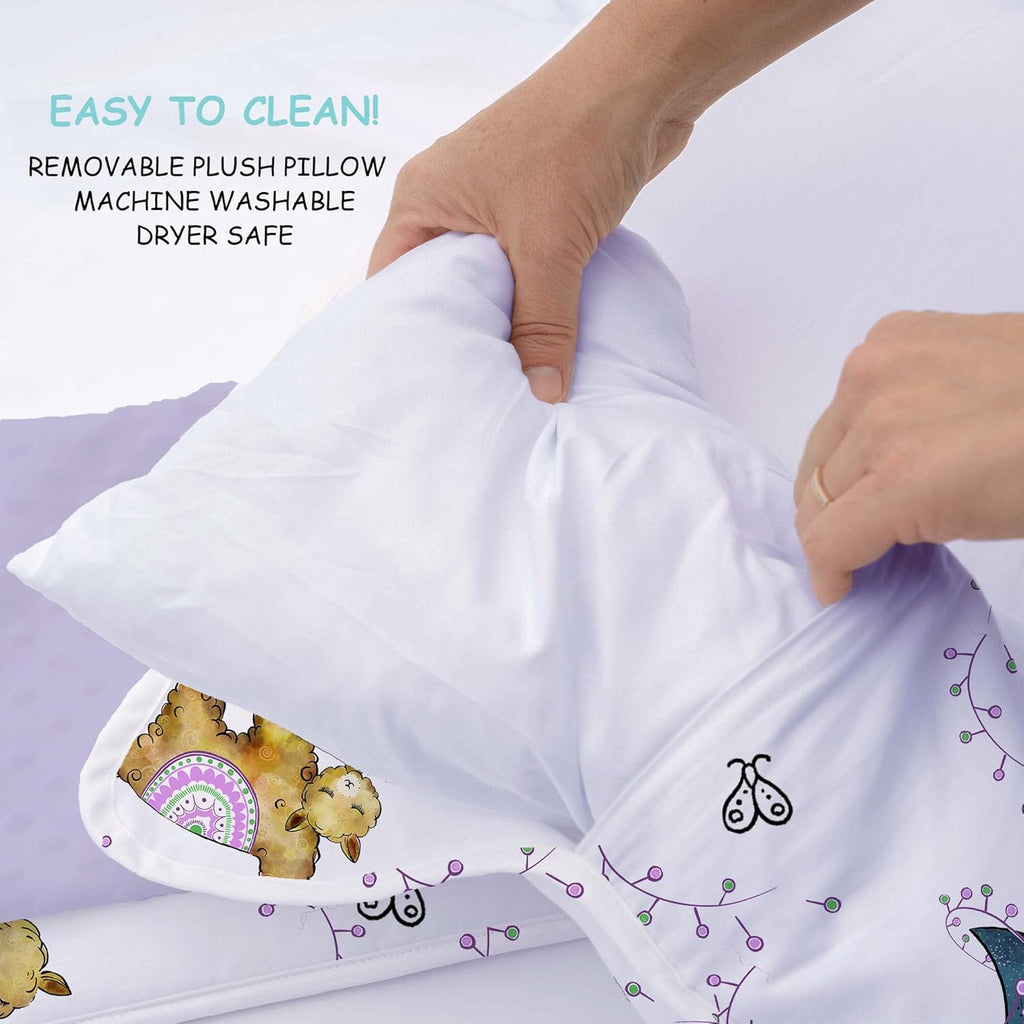 Nap Mat for Kids - Cozy Kids Rest Mat with Removable Pillow and Ultra Soft Blanket for Preschool, Daycare, and Sleepovers - Llama & Mama
