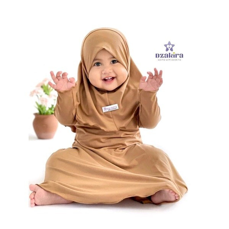Muslim Baby Hijab and Dress KIA Series New Born to 3 Years Old BROWN Colour