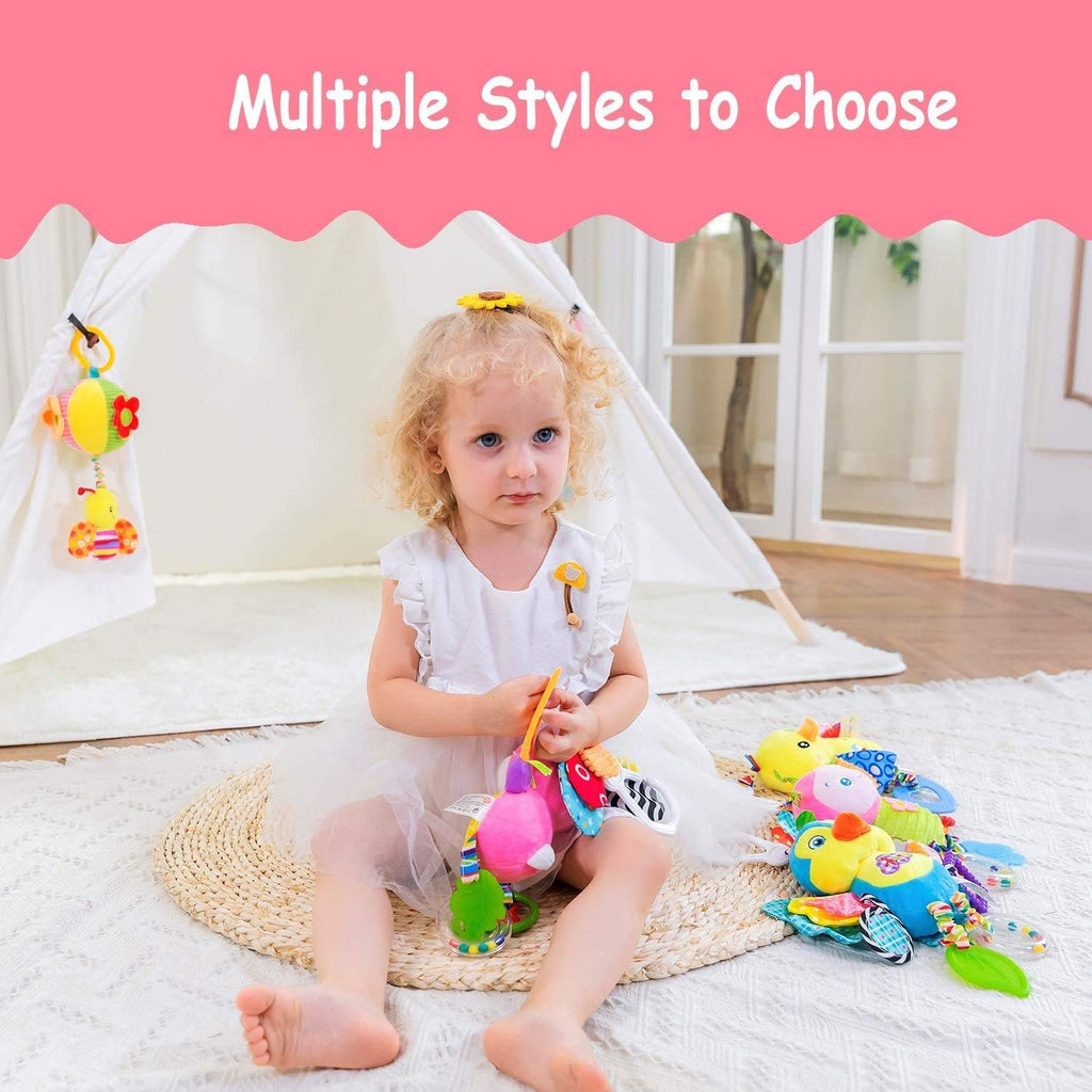 Car Seat Toys, Baby Toys 3-6 Months, Hanging Baby Toys, Stroller Toys Baby Rattles 0-12 Months for Baby Stroller Colorful Animal Bell Rattle for Infants Sensory Toys Baby Musical Toys Soft Kids Crib