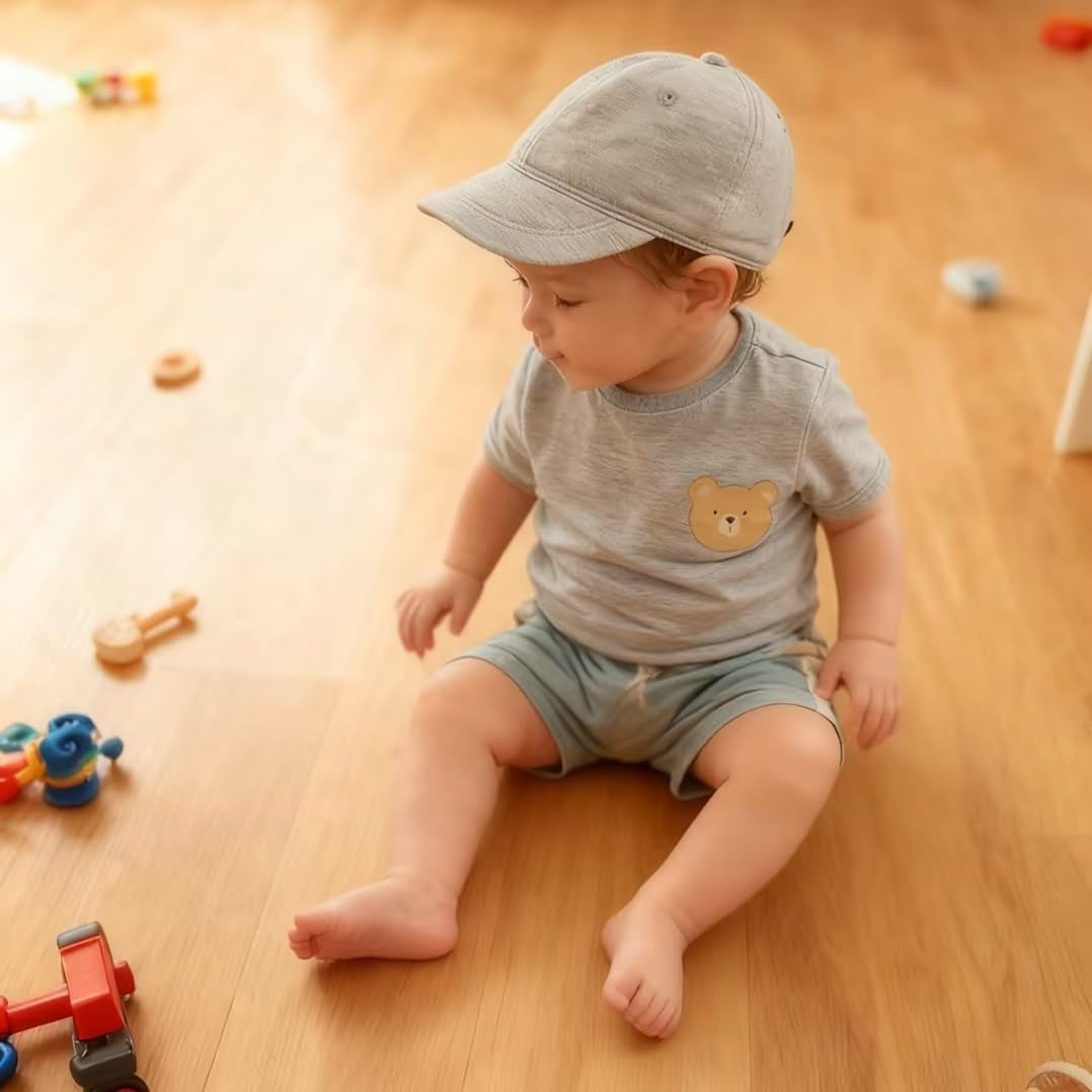 Baby Baseball Cap Infant Sun Hat, Cotton Knit with Soft Brim, Adjustable Soft Newborn Toddler Cap