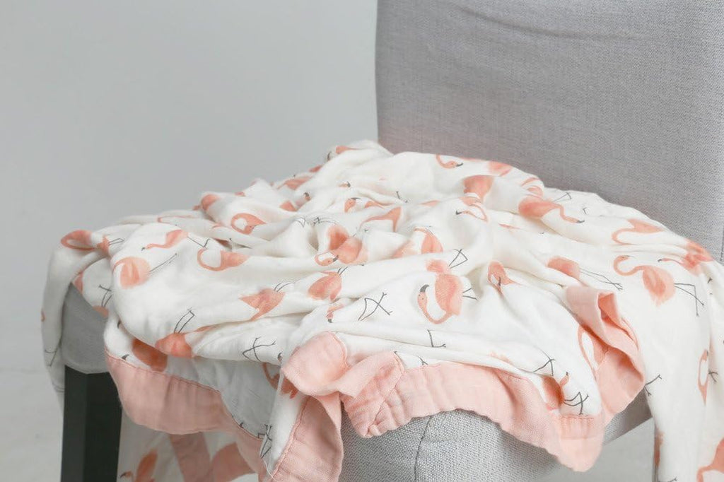 Flamingo Baby Blanket - Silky Soft and Breathable Muslin Blankets Baby Girl Quilts- Large 47" X 47" - 2 Layers Toddler Bed Blanket (Flamingo)