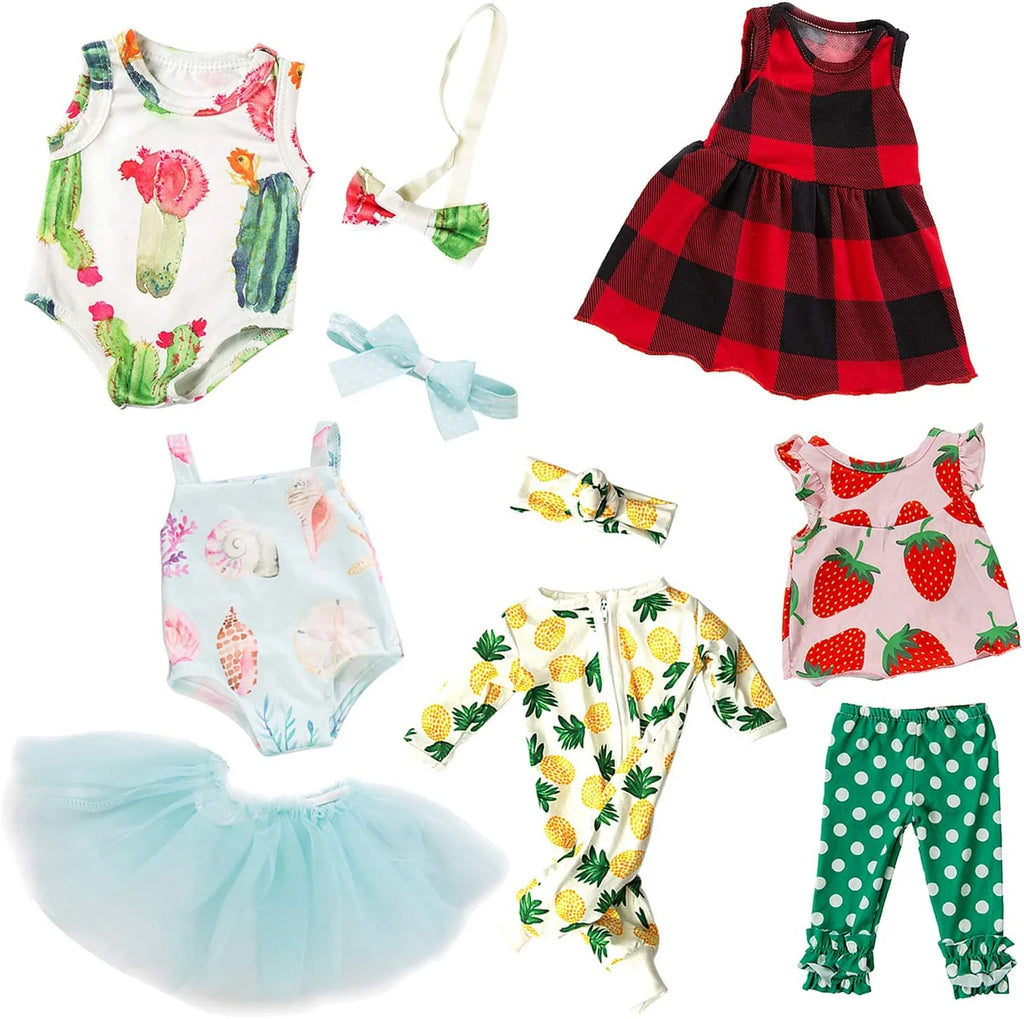5 Sets 14-16 Inch Baby Doll Clothes and Headbands Outfits Pjs for 43Cm New Born Baby Dolls, 15 Inch Baby Doll, 18 Inch Girl Doll ﻿