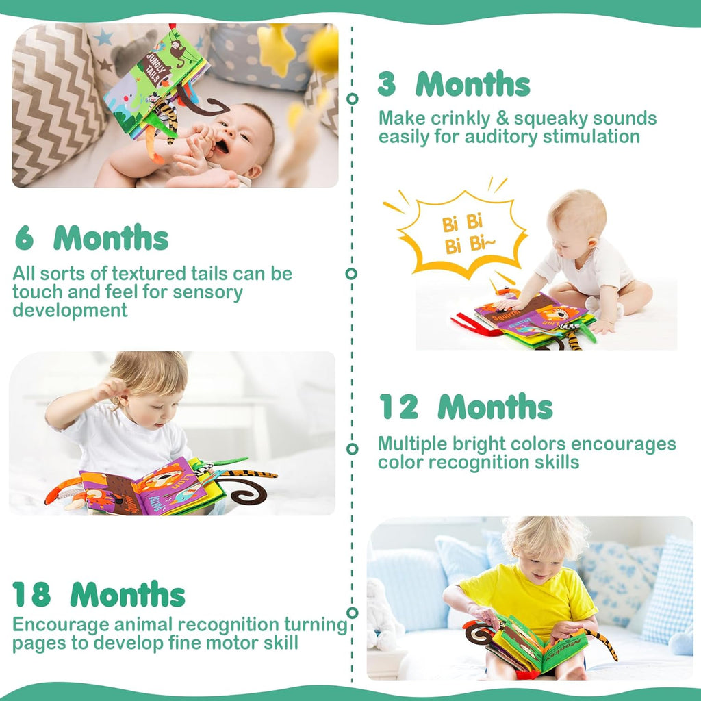 Baby Books Toys, Touch and Feel Crinkle Cloth Book for Infant Baby 0-3-6-12-18 Months, Early Development Interactive Stroller Soft Toys, Newborn Gifts for Boys Girls