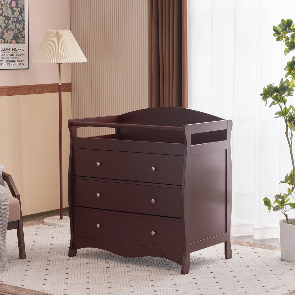 3-Drawer Diaper Changing Table with Safety Rails, Brown
