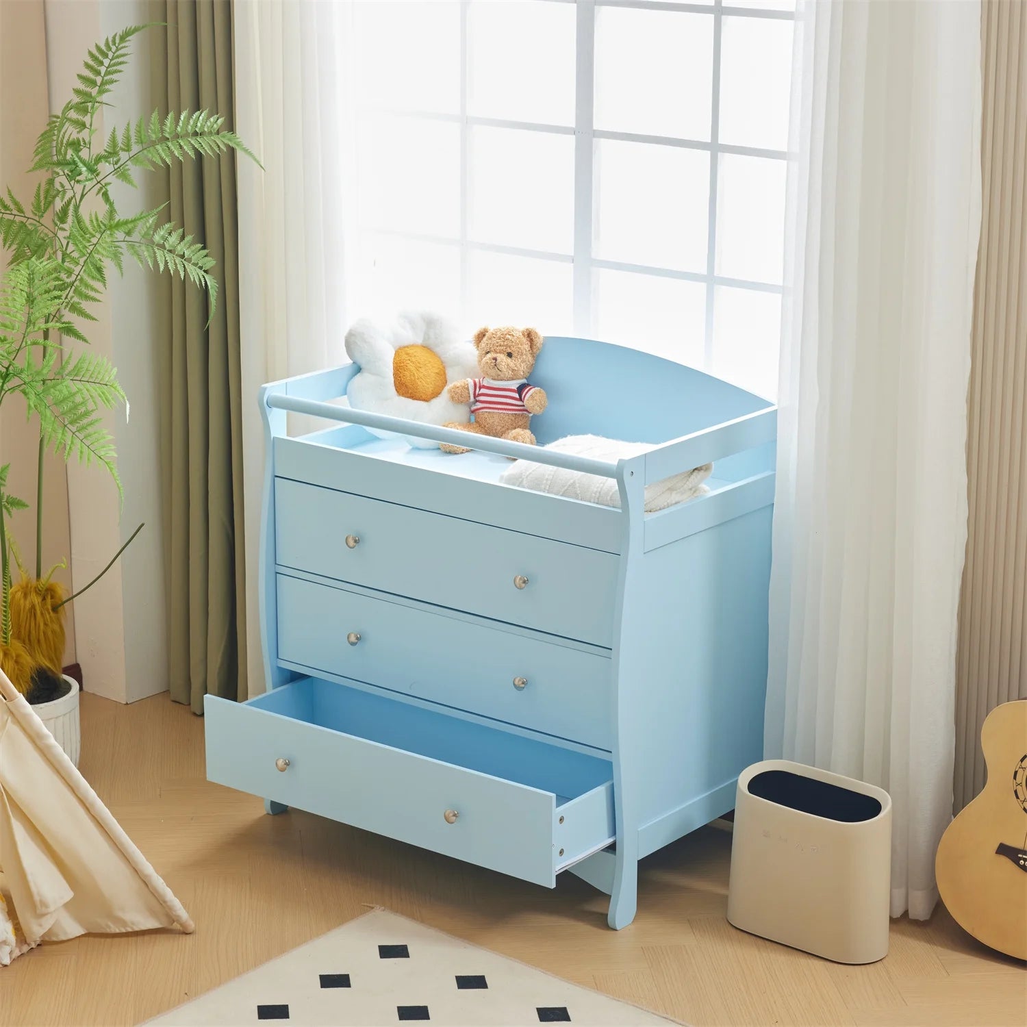 3-Drawer Changing Table, Wood Infant Diaper Changing Station, Baby Dresser for Nursery, (Light Blue)