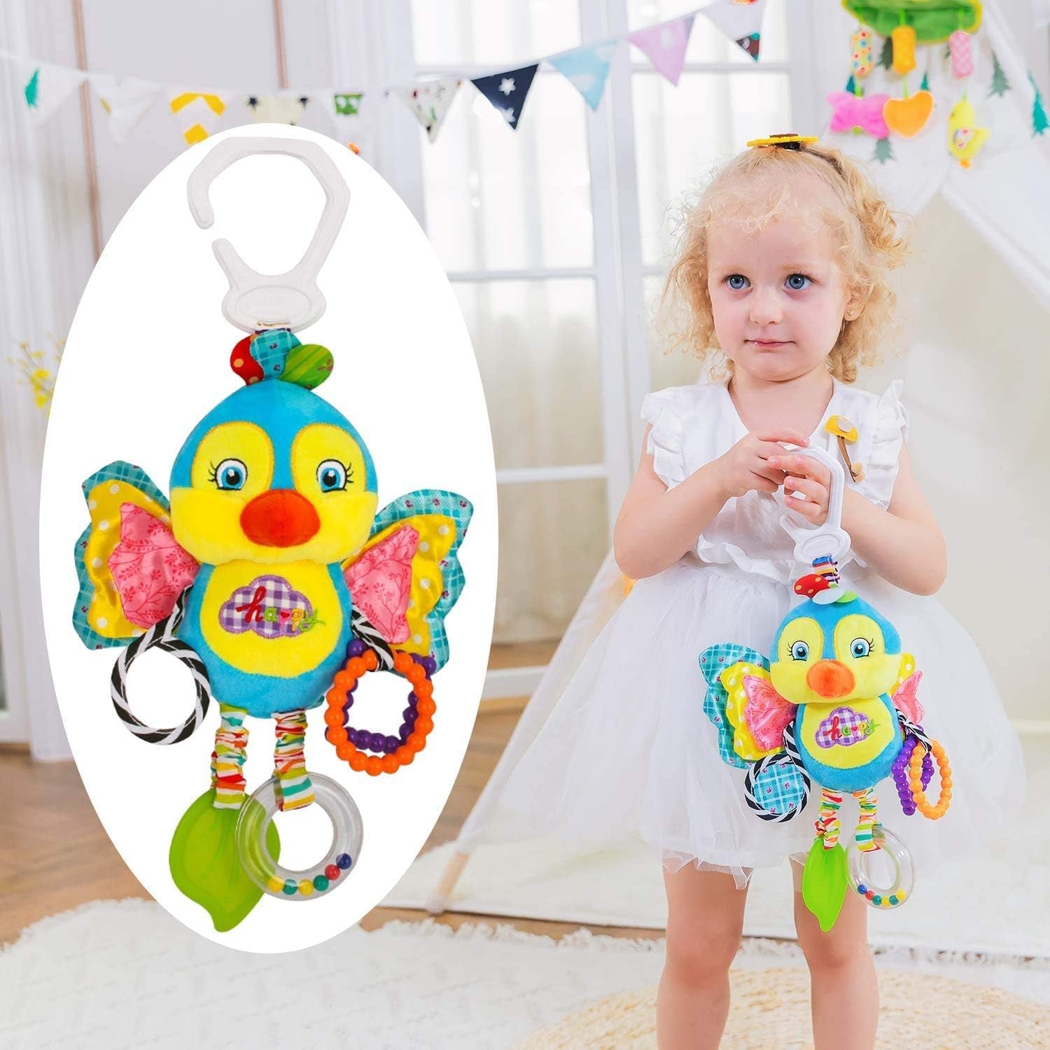 Car Seat Toys, Baby Toys 3-6 Months, Hanging Baby Toys, Stroller Toys Baby Rattles 0-12 Months for Baby Stroller Colorful Animal Bell Rattle for Infants Sensory Toys Baby Musical Toys Soft Kids Crib