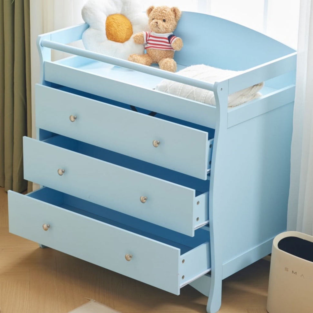 3-Drawer Changing Table, Wood Infant Diaper Changing Station, Baby Dresser for Nursery, (Light Blue)