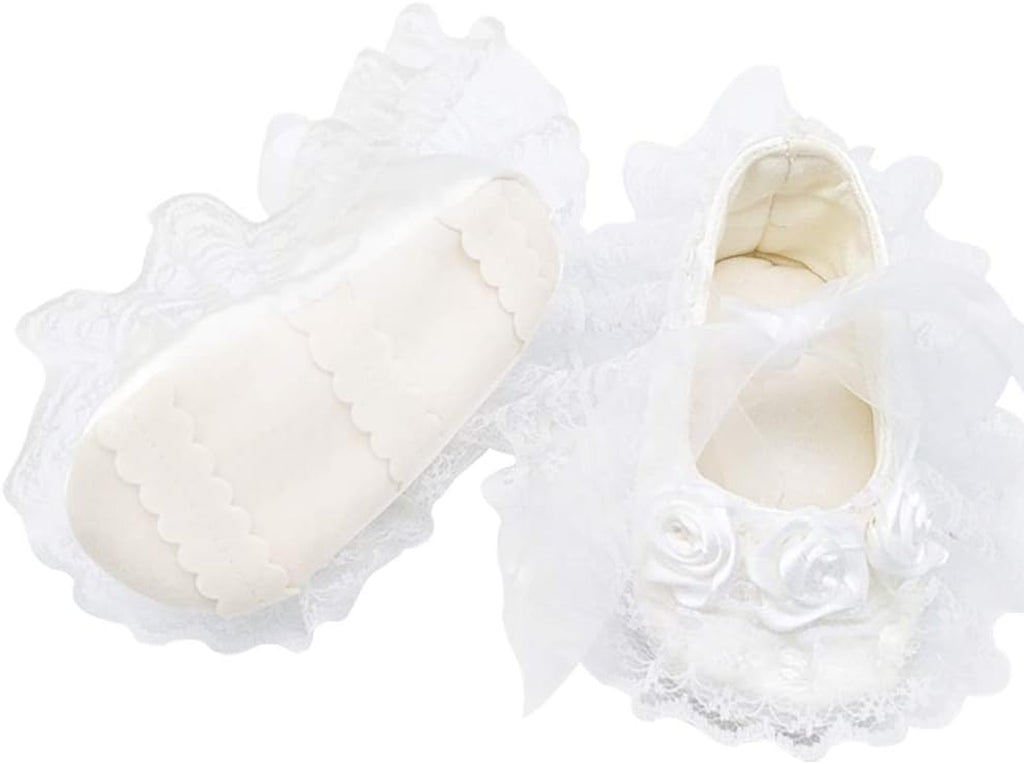 Baby Girls Infant Christening Baptism Lace Newborn Photo Shoot Communion Shoes and Headband Set