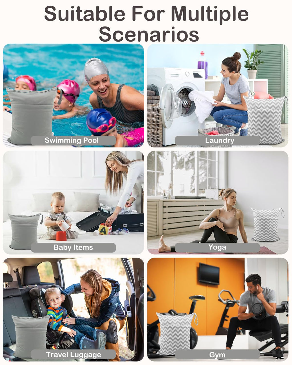 Christmas Gift 2Pcs Cloth Diaper Wet Dry Bags Waterproof Reusable with Two Zippered Pockets Travel Beach Pool Daycare Soiled Baby Items Yoga Gym Bag for Swimsuits or Wet Clothes L2933