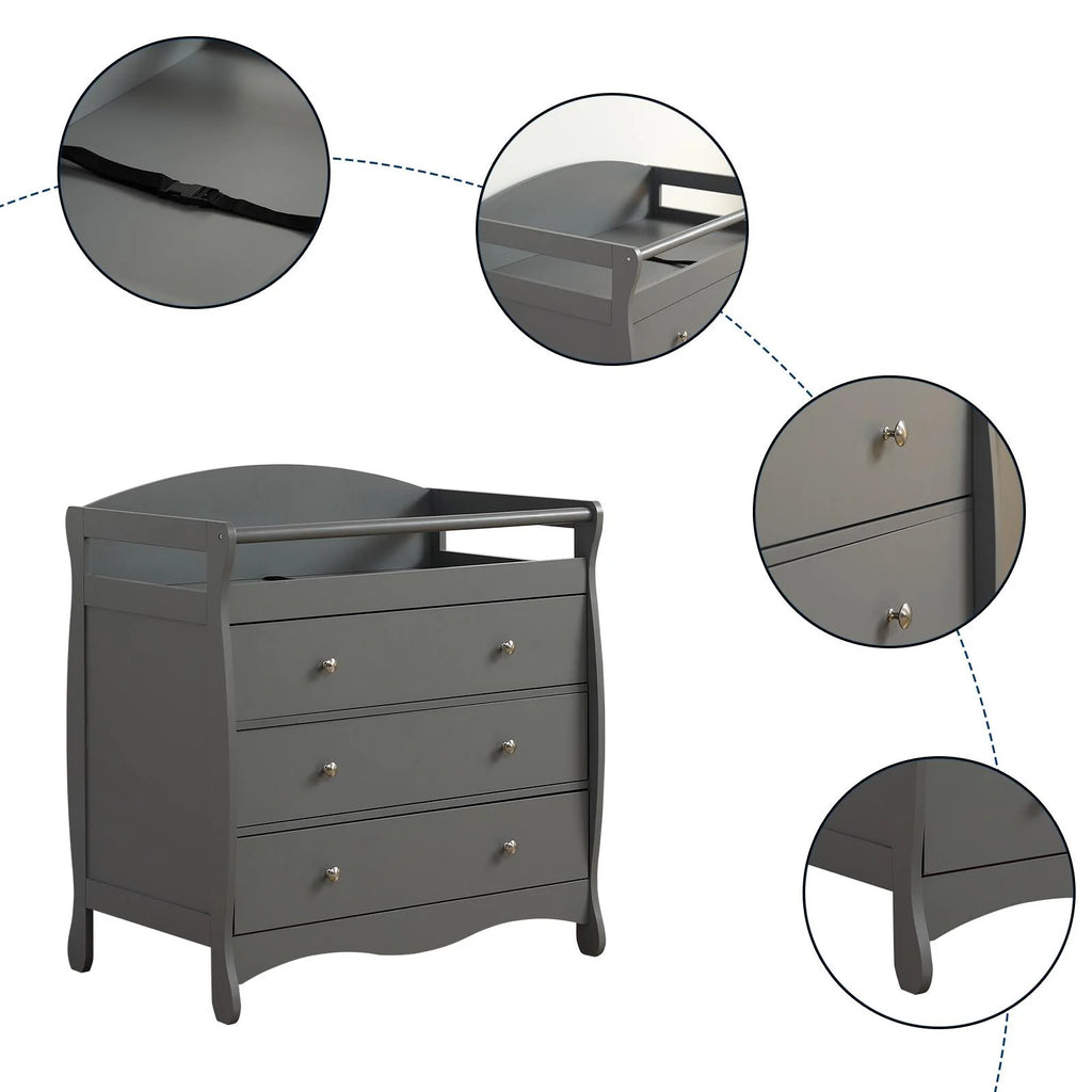 3-Drawer Changing Table, Infant Diaper Changing Station with Drawers, Safety Rails & Strap, Baby Changing Table Dresser for Nursery, Easy Assembly (Gray)