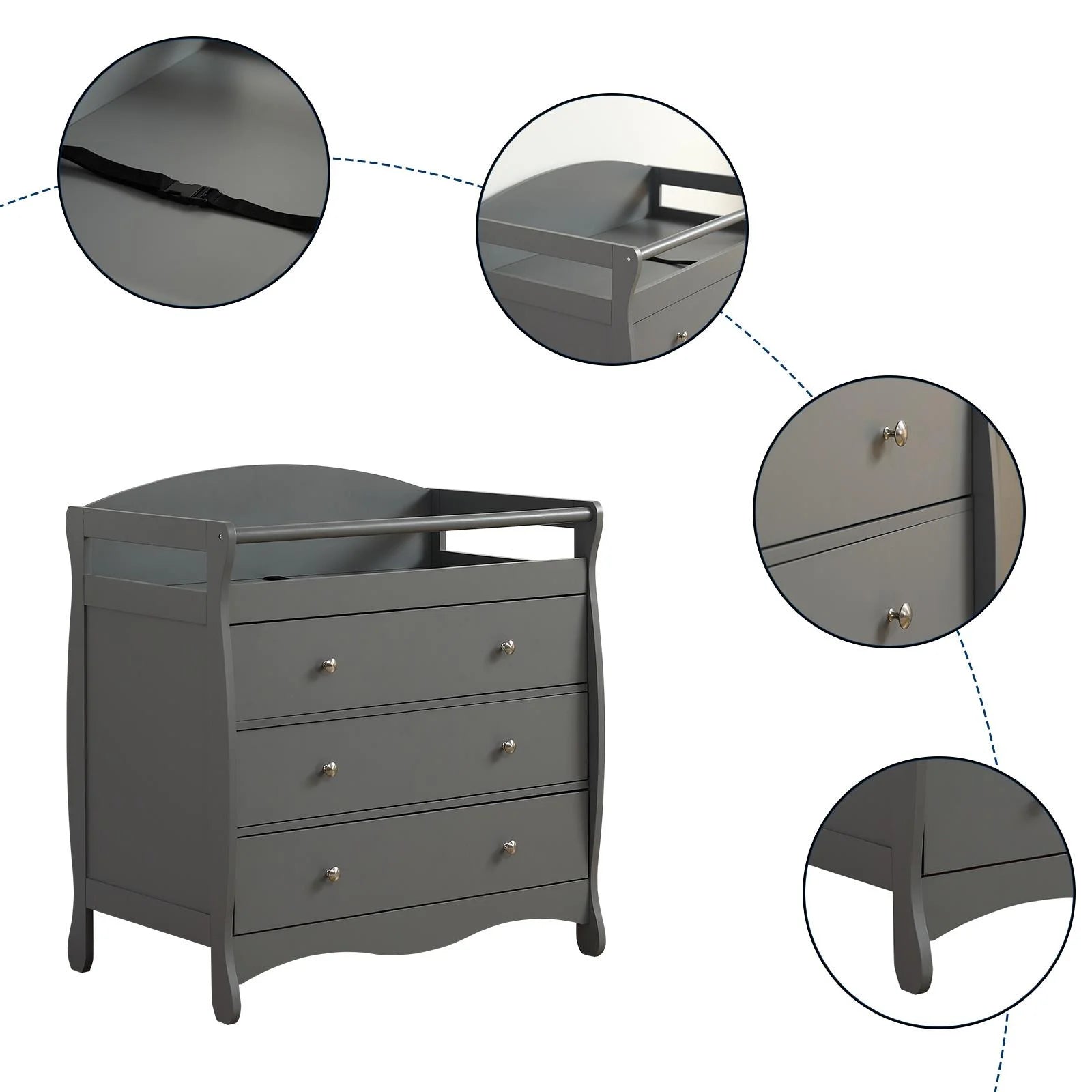 3-Drawer Changing Table, Infant Diaper Changing Station with Drawers, Safety Rails & Strap, Baby Changing Table Dresser for Nursery, Easy Assembly (Gray)