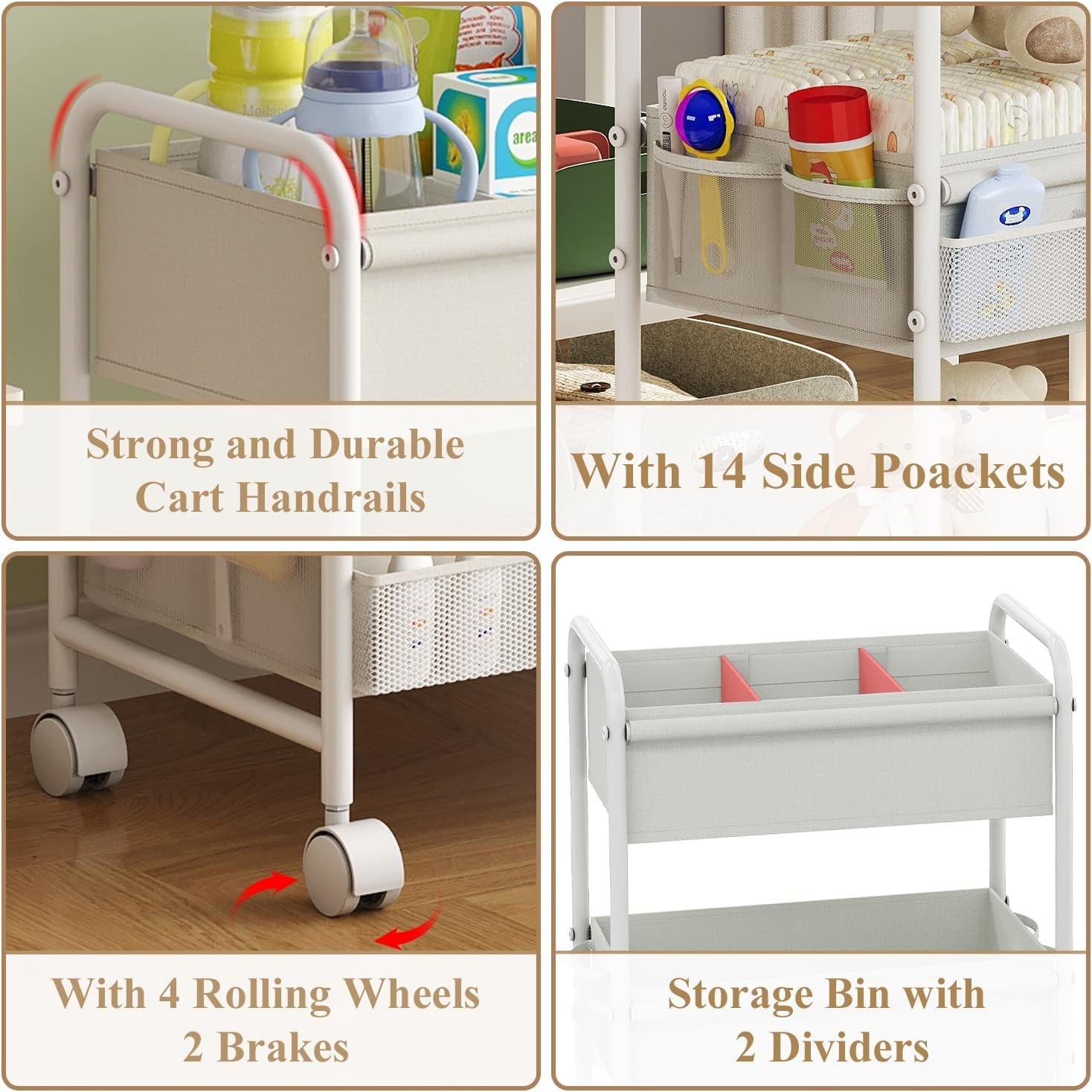 3-Tier Baby Diaper Caddy Cart Organizer,Mobi
