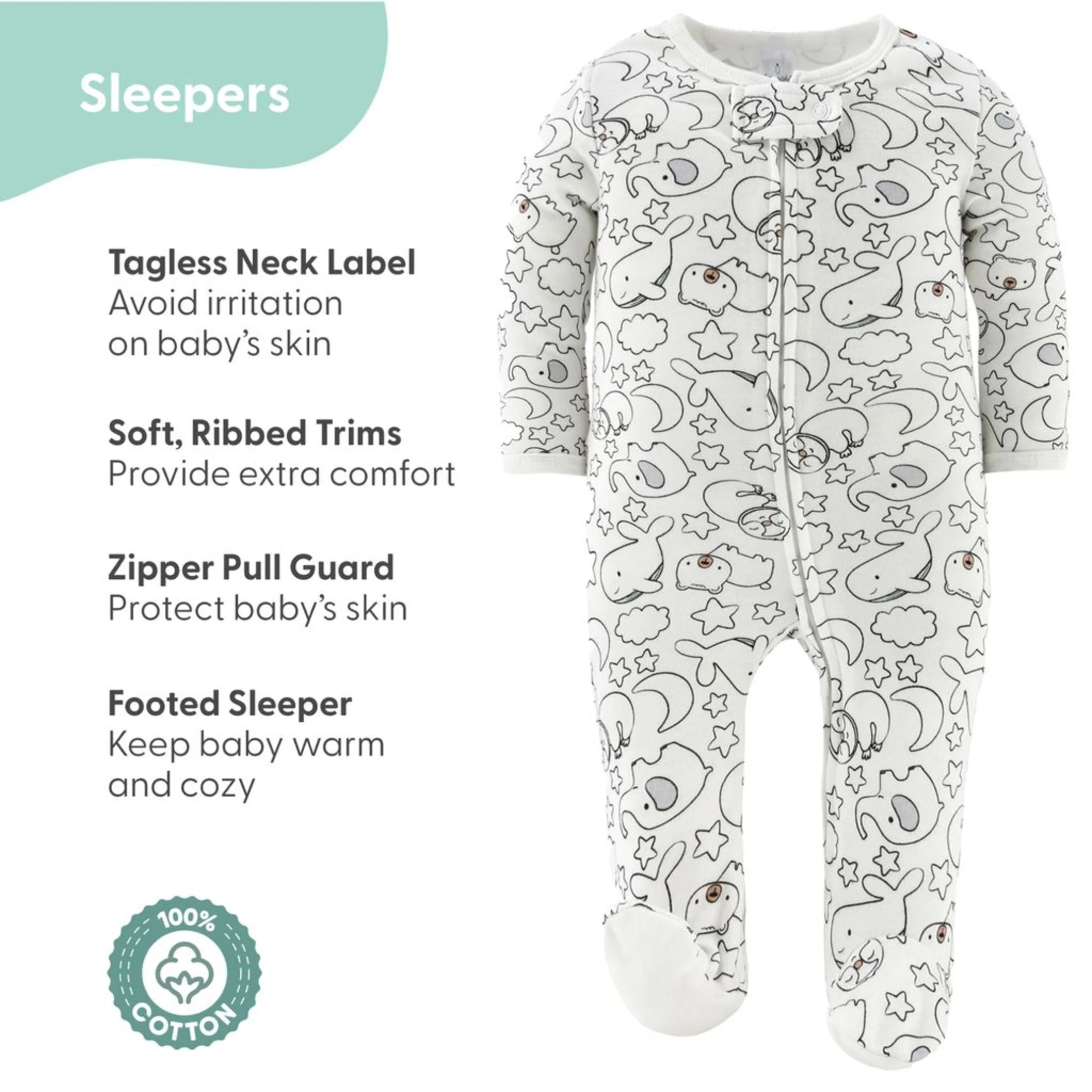 Restful Basics Baby Clothes 30-Pc Layette Set for Newborn Babies, Animal Design