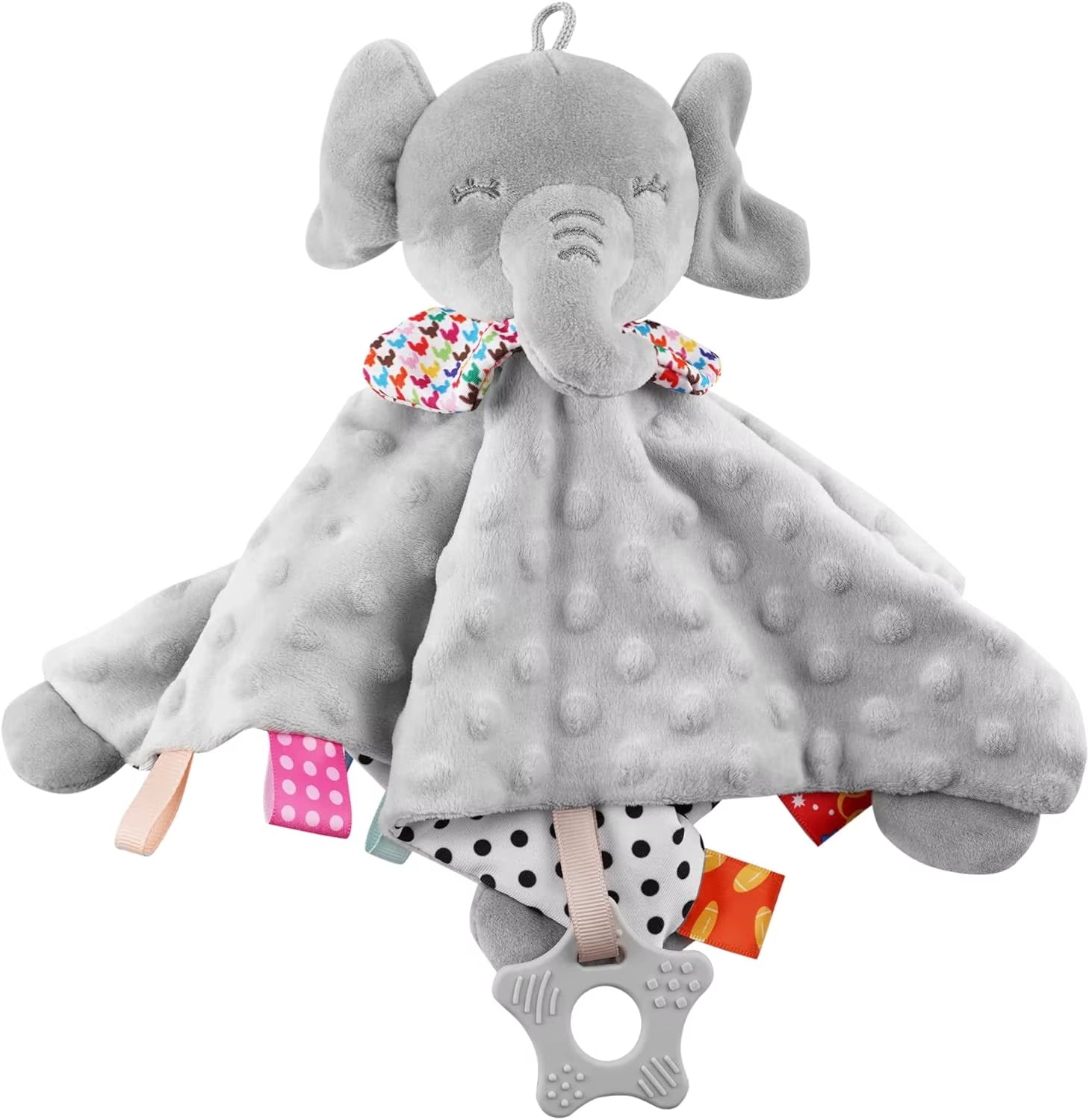 Baby Security Blanket Elephant with Tags Teether Rattles Mobile Soft Blanket Snuggle Toy Stuffed Animal for Babies Newborns Gift