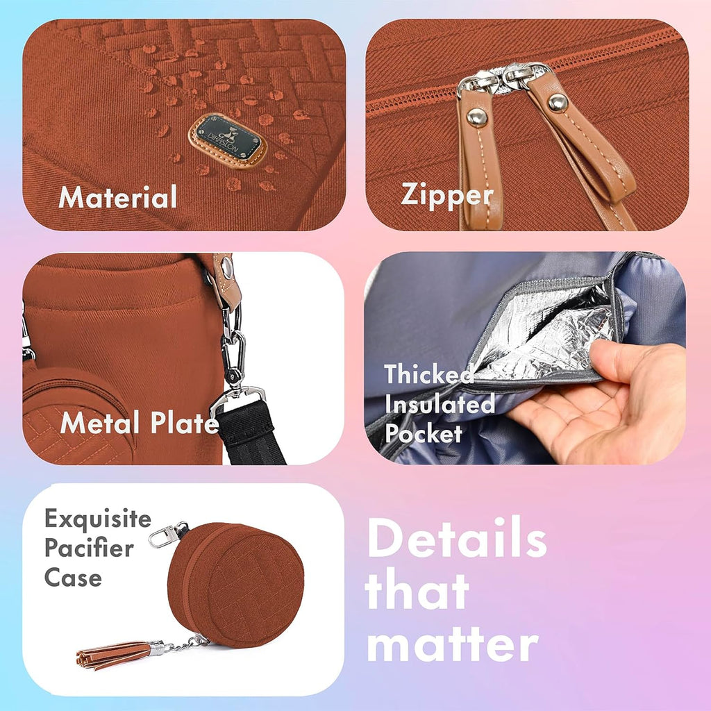 Diaper Bag, Large Travel Diaper Tote for Mom and Dad, Multifunction Baby Tote Bag for Boys and Girls with Pacifier Case and Changing Pad, Caramel
