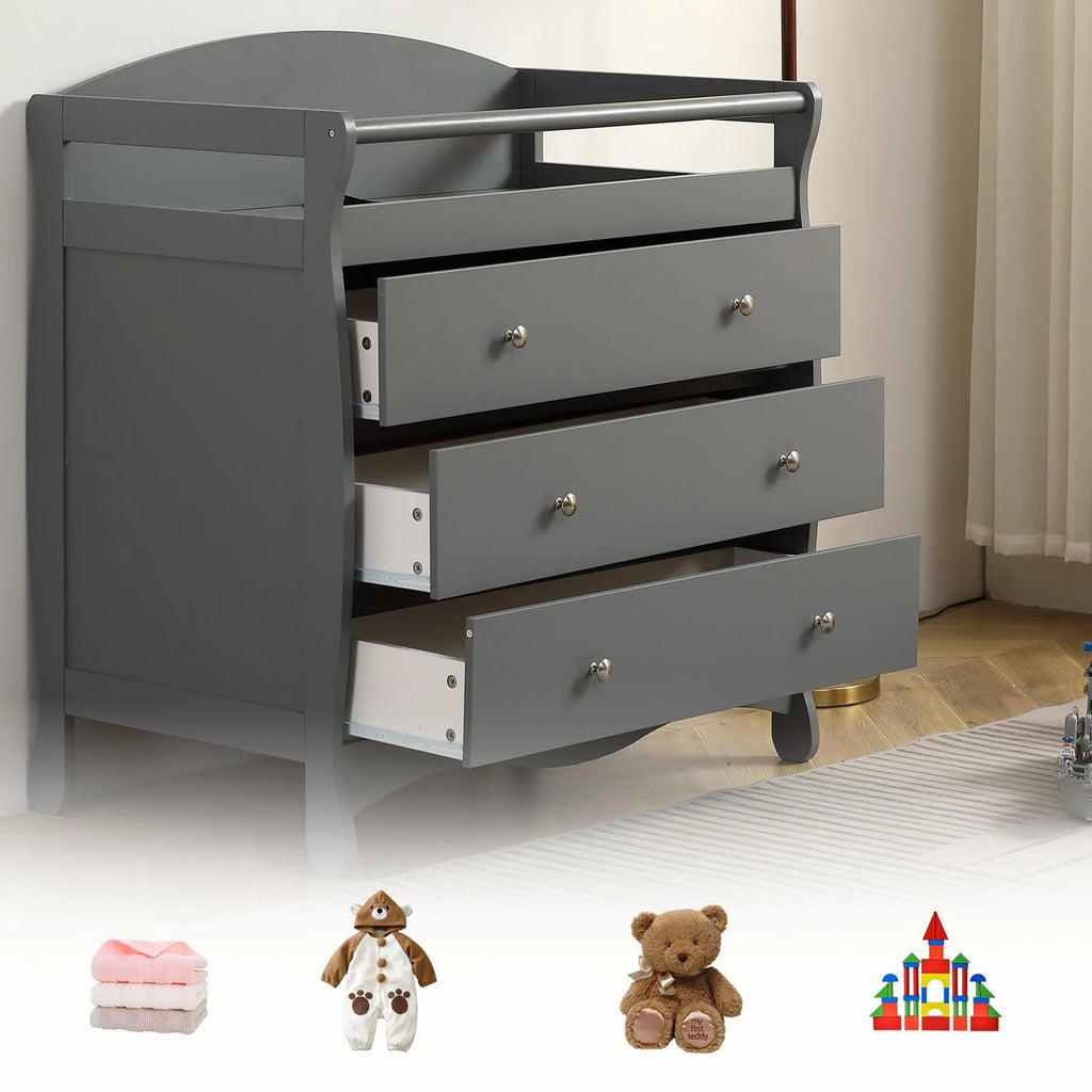 3-Drawer Changing Table, Infant Diaper Changing Station with Drawers, Safety Rails & Strap, Baby Changing Table Dresser for Nursery, Easy Assembly (Gray)