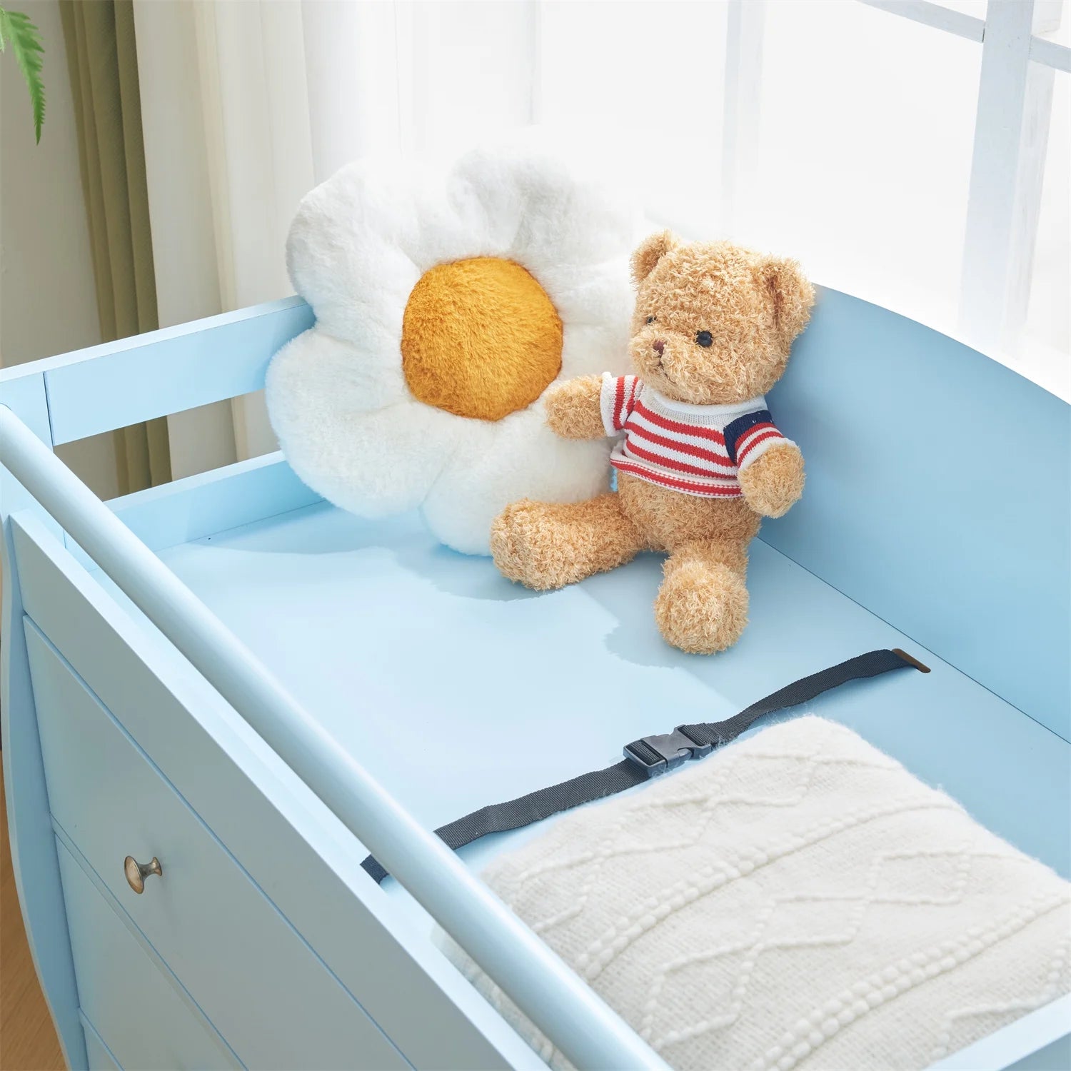 3-Drawer Changing Table, Wood Infant Diaper Changing Station, Baby Dresser for Nursery, (Light Blue)