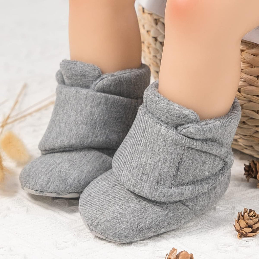 Newborn Infant Baby Girl Boy Cotton Booties Stay on Sock Slippers Soft Bedroom Shoes Non-Skid Ankle Boots with Grippers Toddler Crib Warm Shoe First Walker Birthday Shower