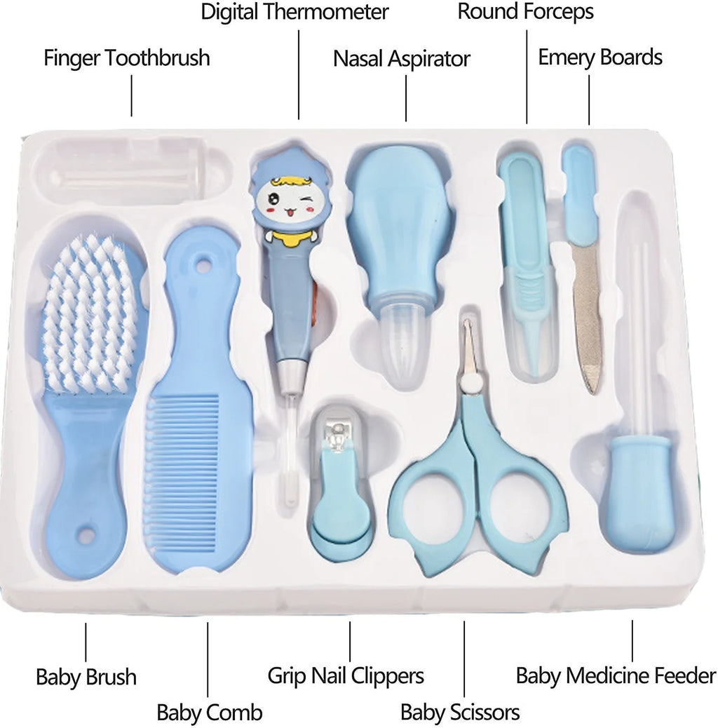 10Pcs/Set Baby Health Care Kit,Portable Newborn Infant Nursery Set Kids Grooming Kit Baby Nail Clipper Brush Comb Cleaning Sets,Baby Nail Scissors, Nail Clipper(Random Color)