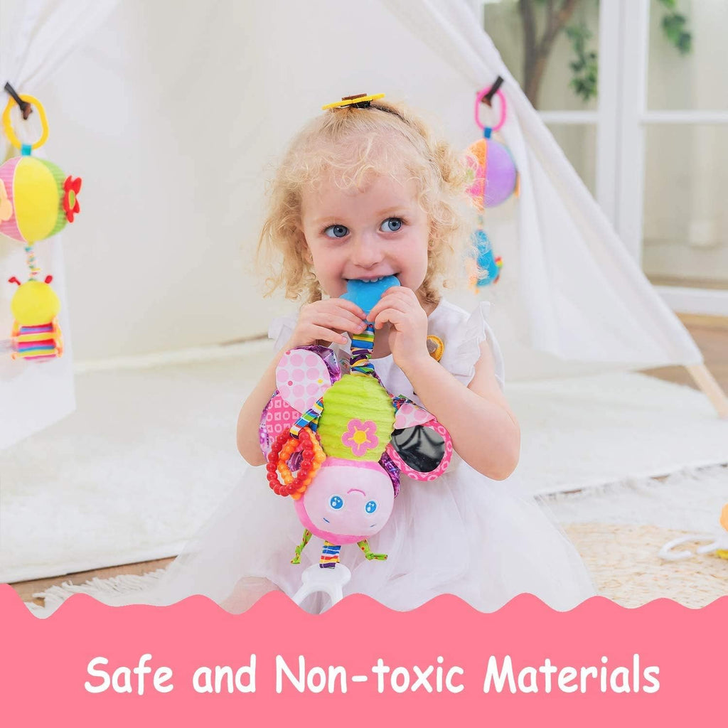 Car Seat Toys, Baby Toys 3-6 Months, Hanging Baby Toys, Stroller Toys Baby Rattles 0-12 Months for Baby Stroller Colorful Animal Bell Rattle for Infants Sensory Toys Baby Musical Toys Soft Kids Crib