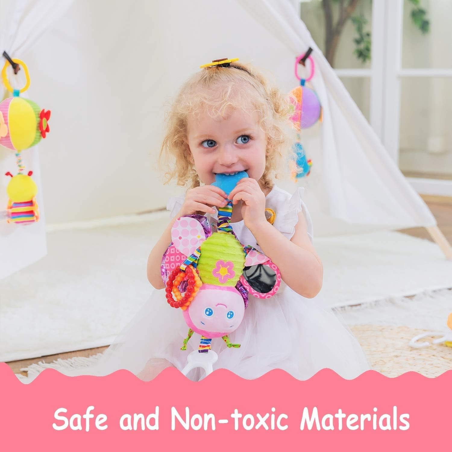 Car Seat Toys, Baby Toys 3-6 Months, Hanging Baby Toys, Stroller Toys Baby Rattles 0-12 Months for Baby Stroller Colorful Animal Bell Rattle for Infants Sensory Toys Baby Musical Toys Soft Kids Crib