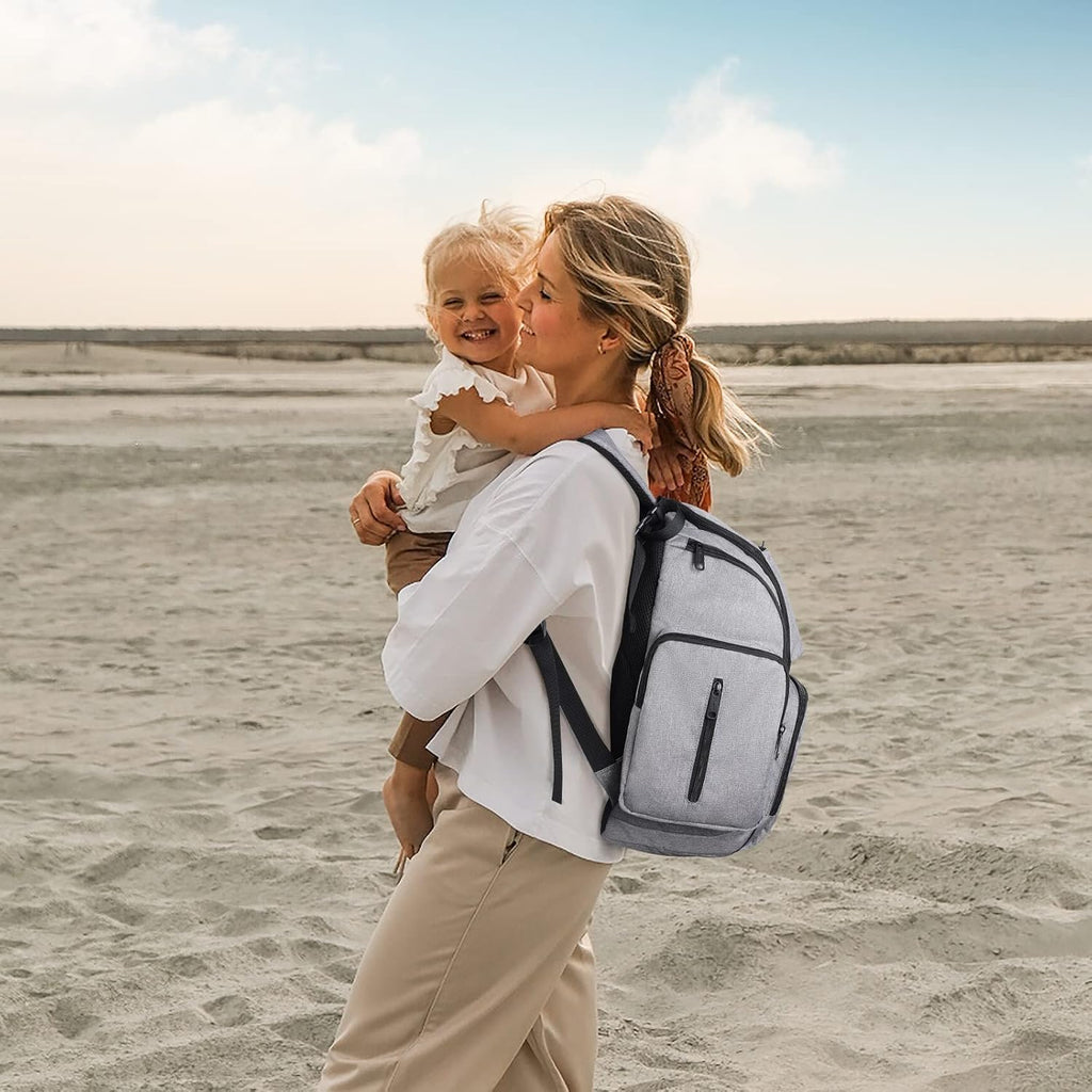 Diaper Bag Backpack, Large Multifunction Waterproof Travel Baby Changing Bag for Dad Mom with 4 Insulated Pockets and Stroller Straps, Maternity Baby Bag for Boys Girls, Grey
