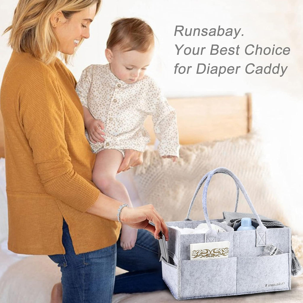 . Nursery Basket-Baby Diaper Caddy Organizer for Changing Table-Portable Holder Tote Bag-Car Organizer with Removable Divider-Best Shower Gift Basket for Newborns Registry- Grey & Large Size