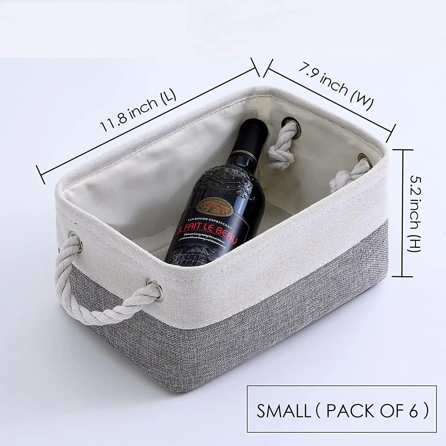 Storage Baskets 12X8X5 Inch 10 Pack Fabric Baskets Foldable Storage Bins Decorative Baskets Cloth Storage Baskets Storage Foldable Storage Bin with Rope