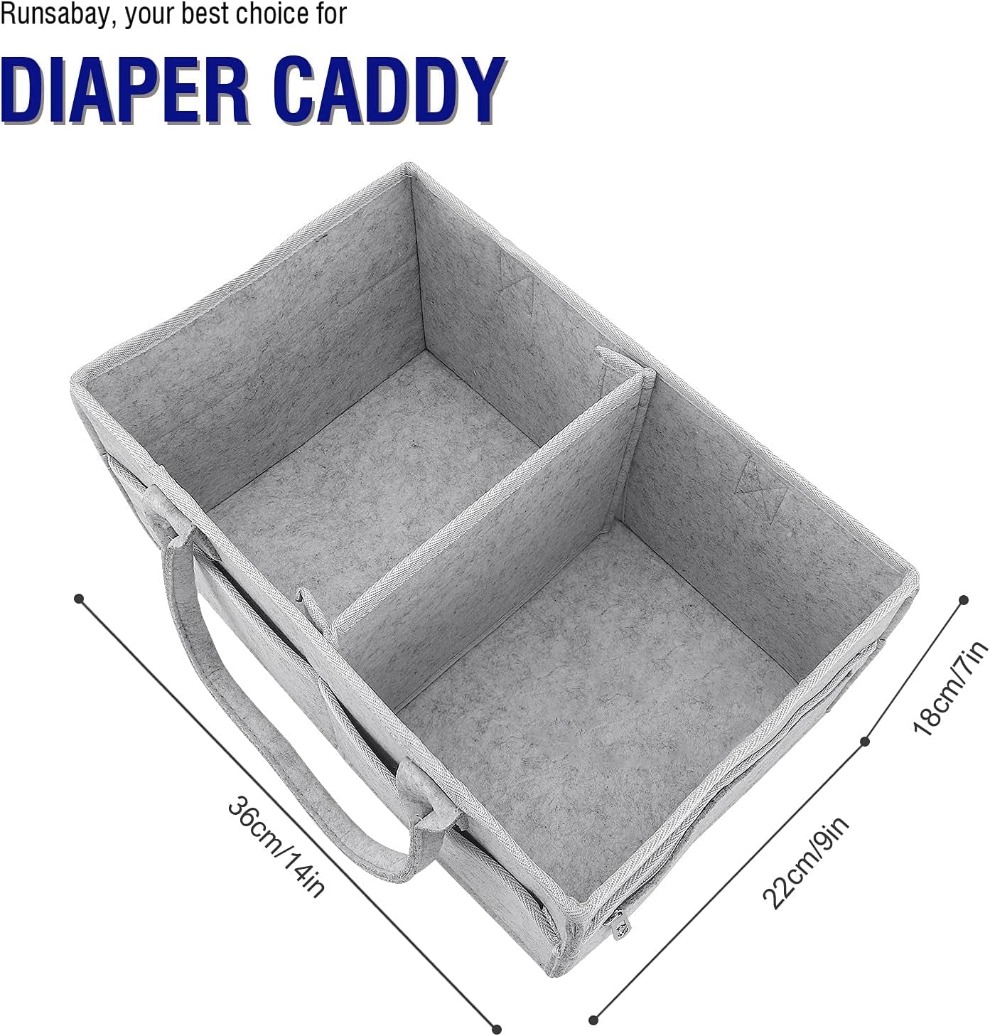 . Nursery Basket-Baby Diaper Caddy Organizer for Changing Table-Portable Holder Tote Bag-Car Organizer with Removable Divider-Best Shower Gift Basket for Newborns Registry- Grey & Large Size
