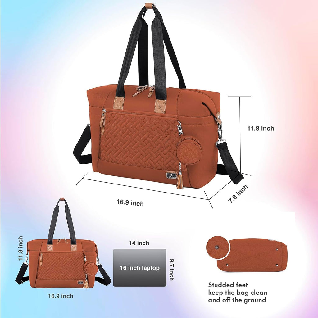 Diaper Bag, Large Travel Diaper Tote for Mom and Dad, Multifunction Baby Tote Bag for Boys and Girls with Pacifier Case and Changing Pad, Caramel