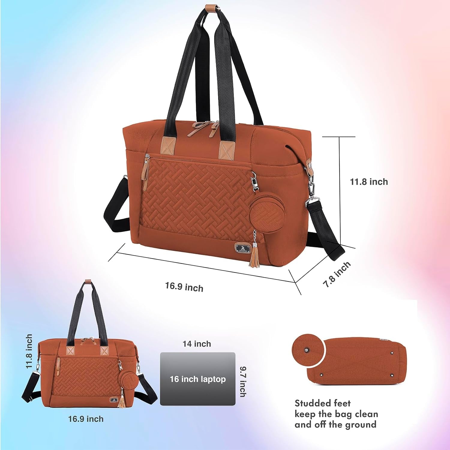 Diaper Bag, Large Travel Diaper Tote for Mom and Dad, Multifunction Baby Tote Bag for Boys and Girls with Pacifier Case and Changing Pad, Caramel