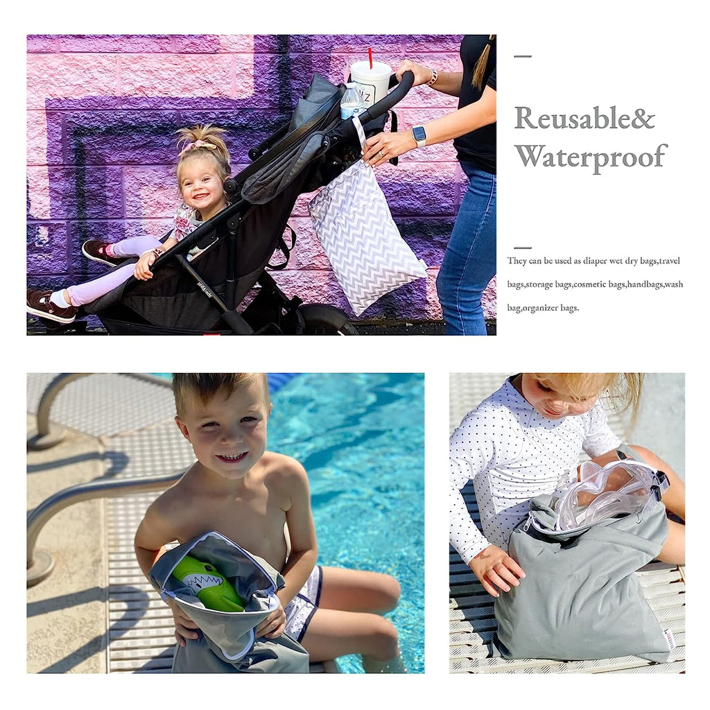 Christmas Gift 2Pcs Cloth Diaper Wet Dry Bags Waterproof Reusable with Two Zippered Pockets Travel Beach Pool Daycare Soiled Baby Items Yoga Gym Bag for Swimsuits or Wet Clothes L2933