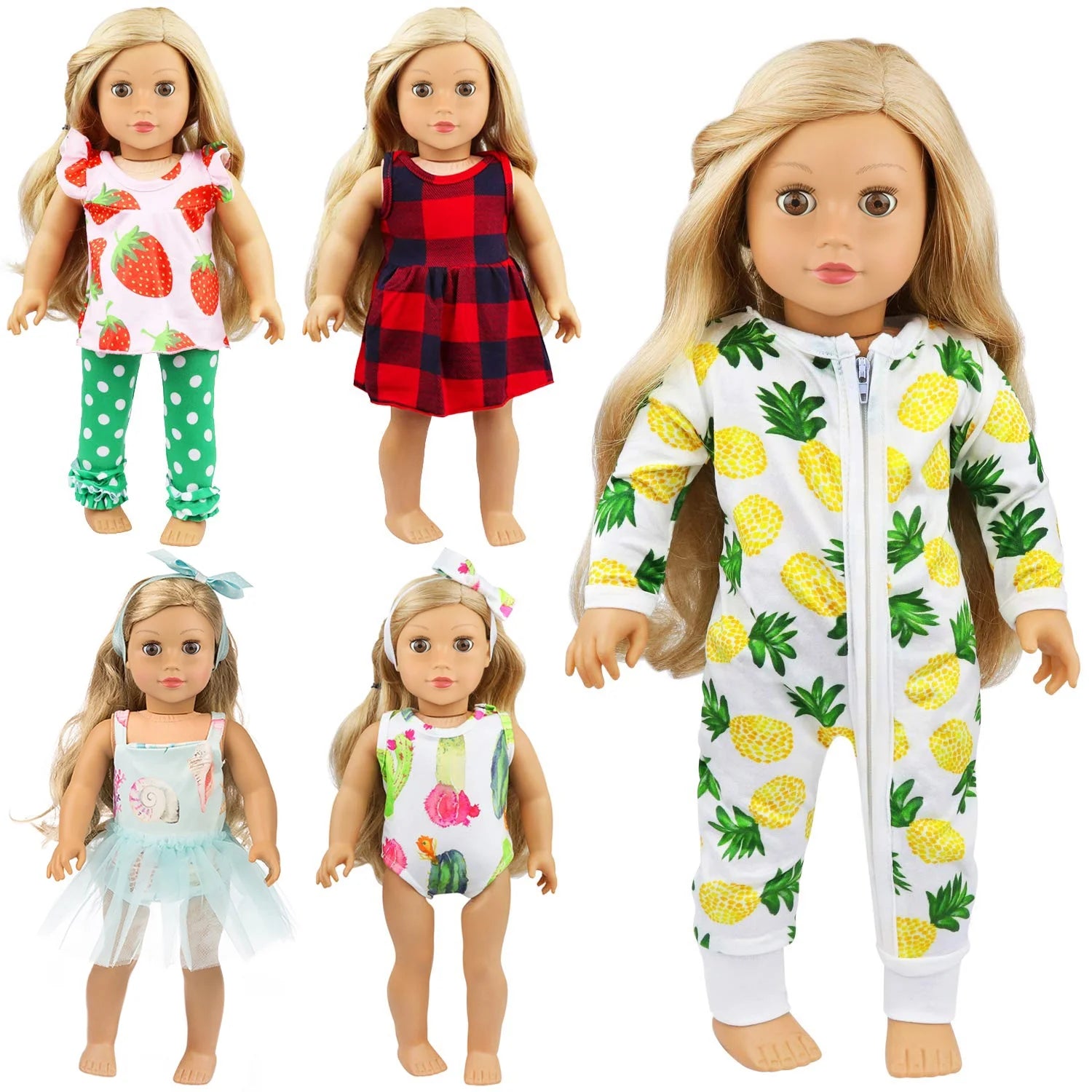 5 Sets 14-16 Inch Baby Doll Clothes and Headbands Outfits Pjs for 43Cm New Born Baby Dolls, 15 Inch Baby Doll, 18 Inch Girl Doll ﻿