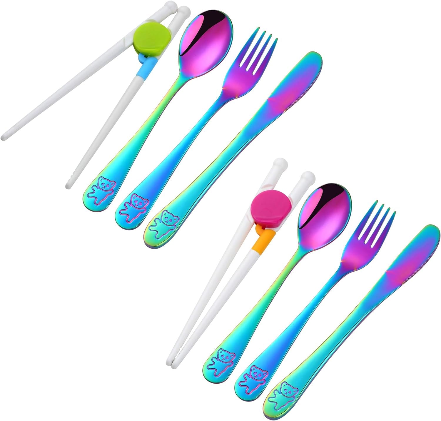 Kids Silverware,  Stainless Steel Children Flatware Set, Toddler Utensils Set of 2, Rainbow
