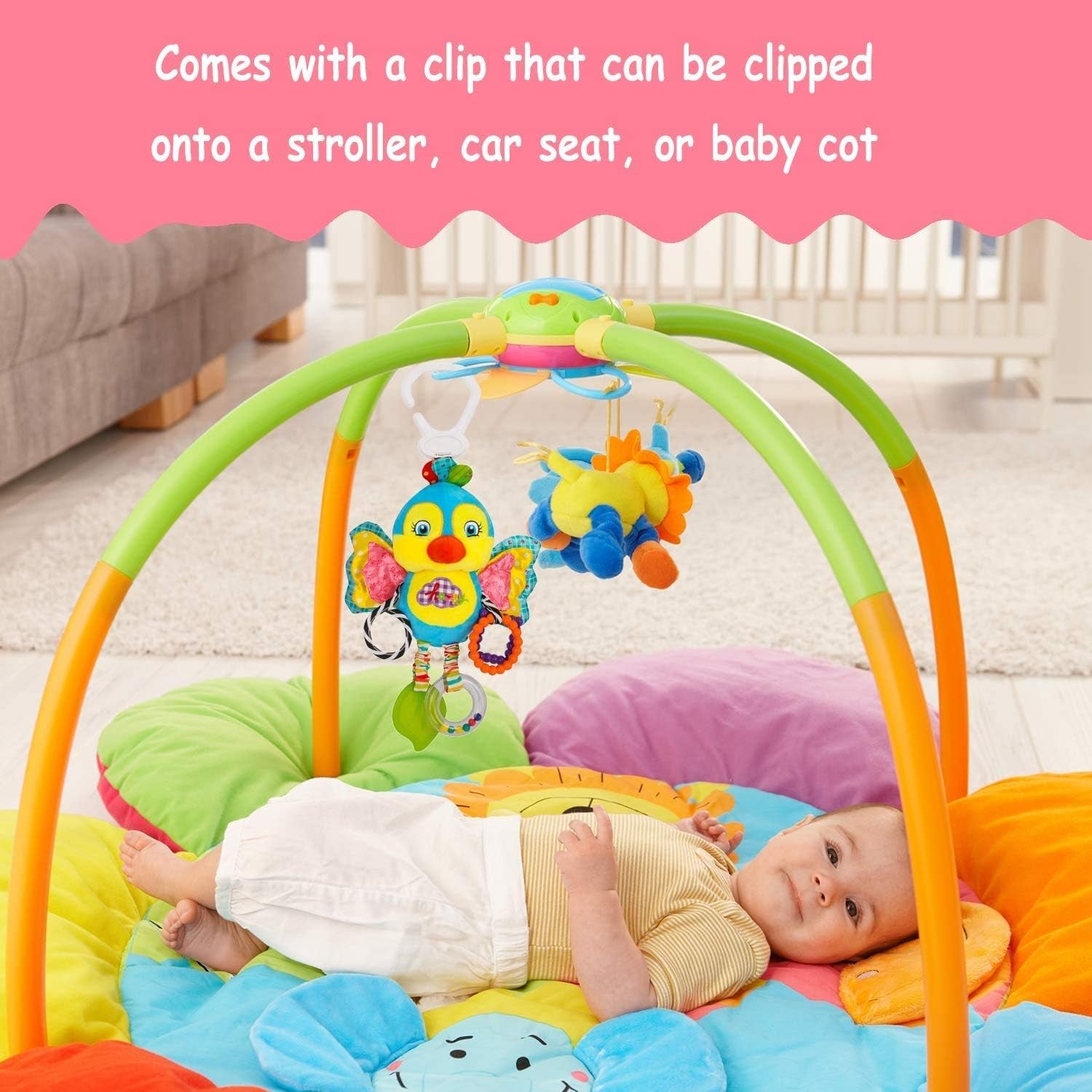 Car Seat Toys, Baby Toys 3-6 Months, Hanging Baby Toys, Stroller Toys Baby Rattles 0-12 Months for Baby Stroller Colorful Animal Bell Rattle for Infants Sensory Toys Baby Musical Toys Soft Kids Crib