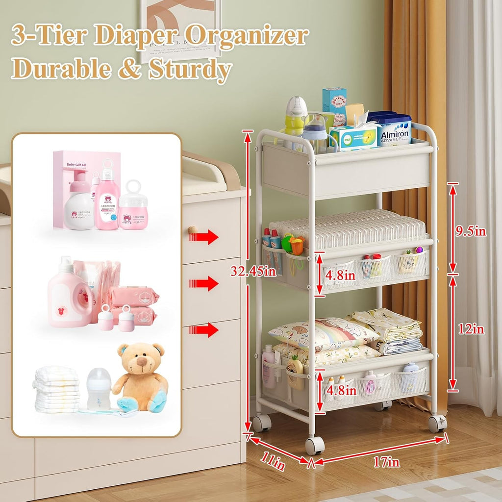 3-Tier Baby Diaper Caddy Cart Organizer,Mobi